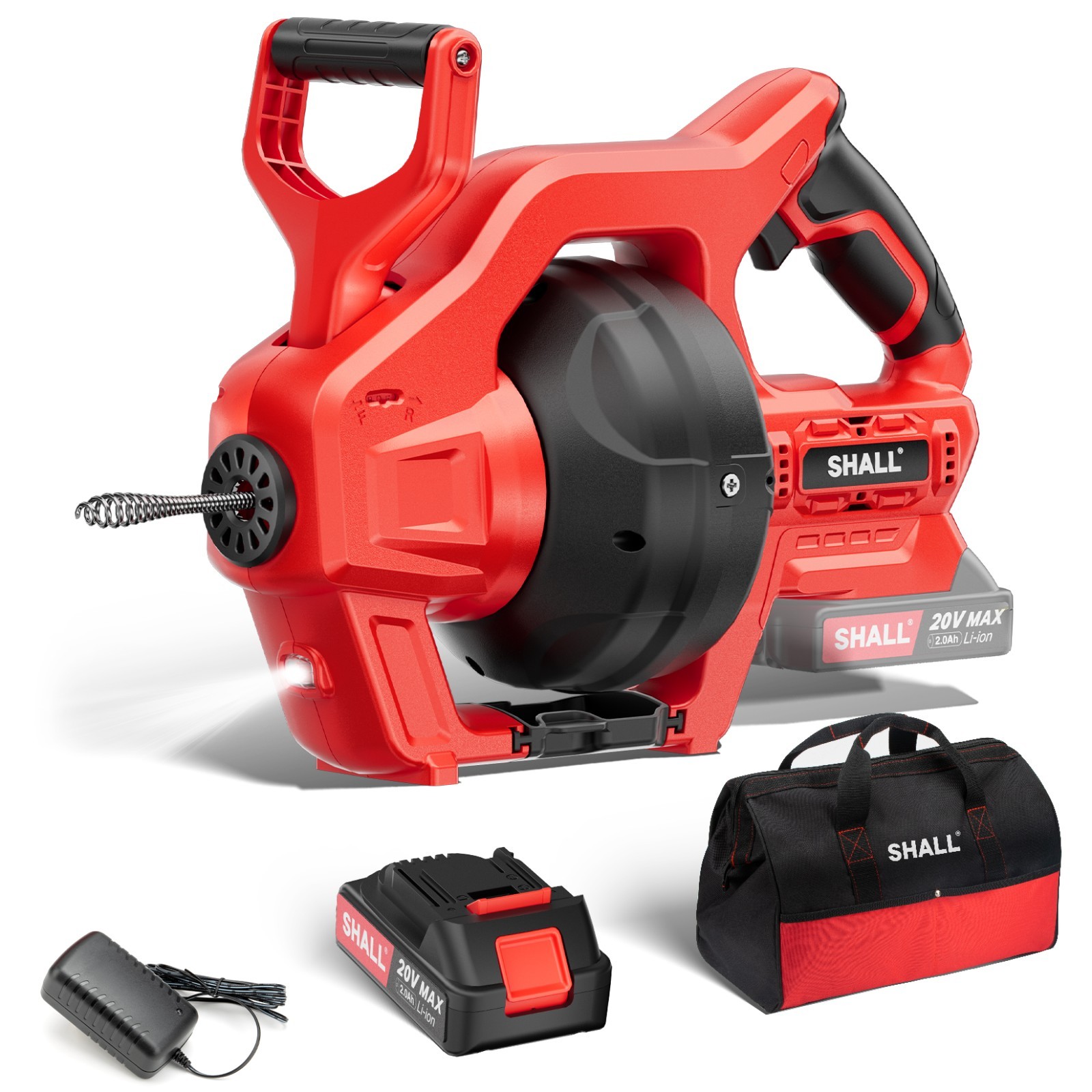 SHALL 20V Cordless Drain Auger, for 3/4’’-2’’ Sewer Pipe, Sink Toilet Bathroom