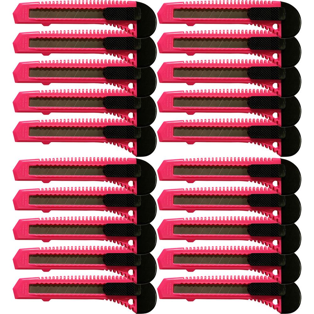 20 Safety Box Cutter Utility Knife Retractable Snap off Razor Blade NEON PINK