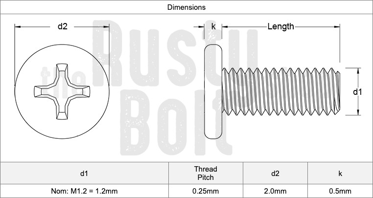 M1.2. x 6mm, Phillips Wafer Flat Head Screws, Stainless, Laptop, Machine