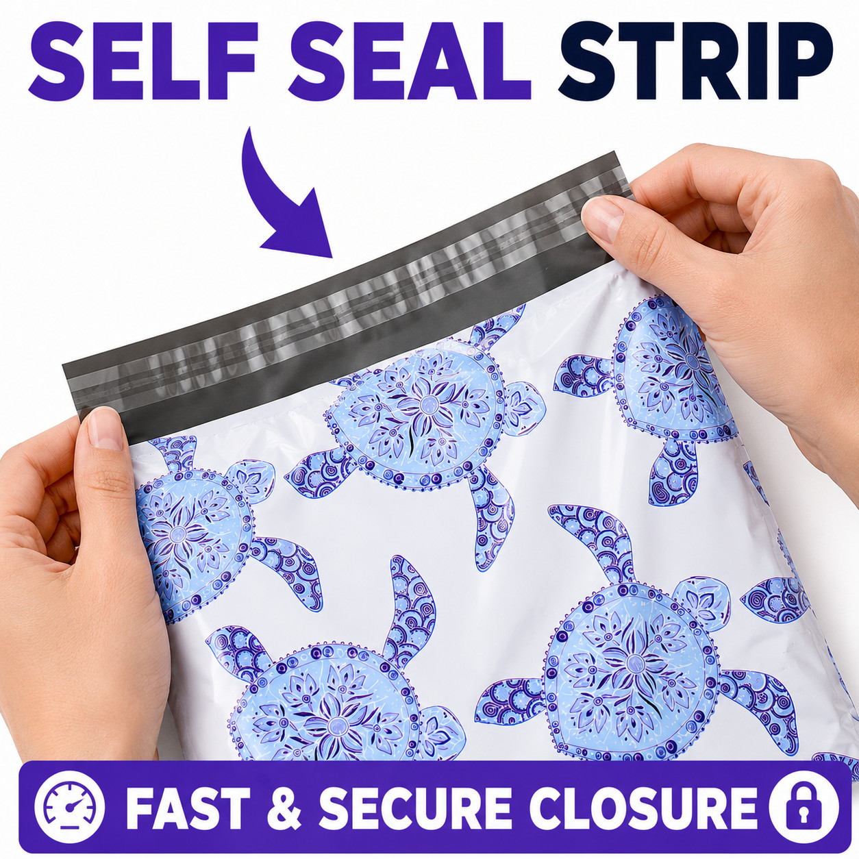 Turtle Poly Mailers 10×13 Designer Shipping Bags Self Seal Cute