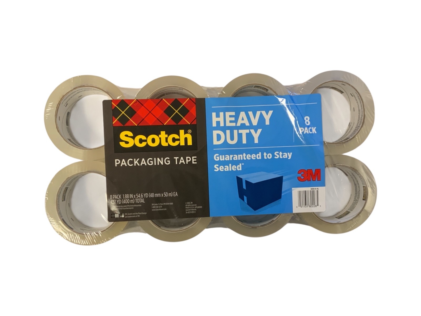 Scotch Heavy Duty Packaging Tape 8 Pack 1.88″x54.6 yd Clear Shipping Moving Tape