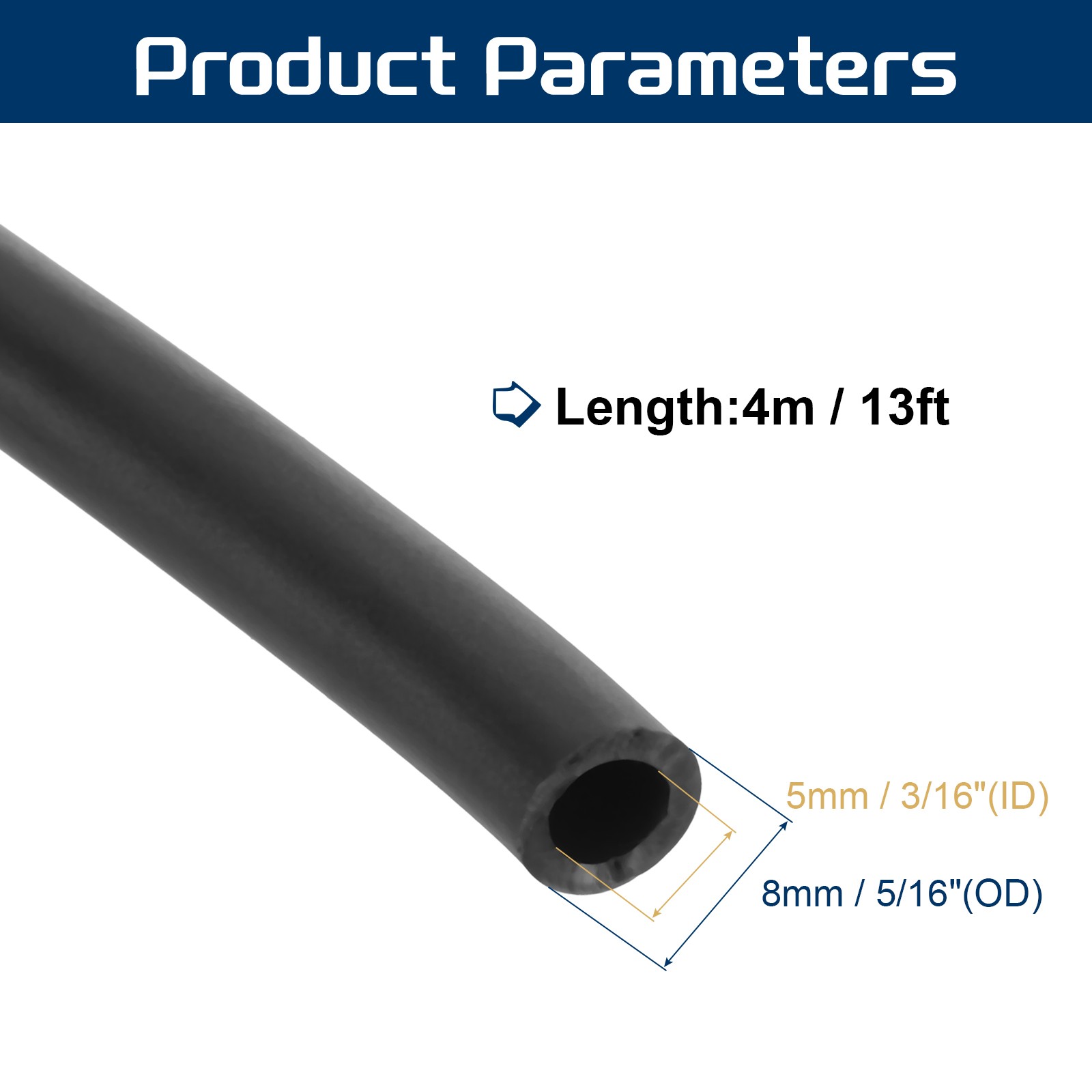 13 Ft(4M) Latex Rubber Tubing, 3/16″(5mm)ID 5/16″(8mm)OD, Black