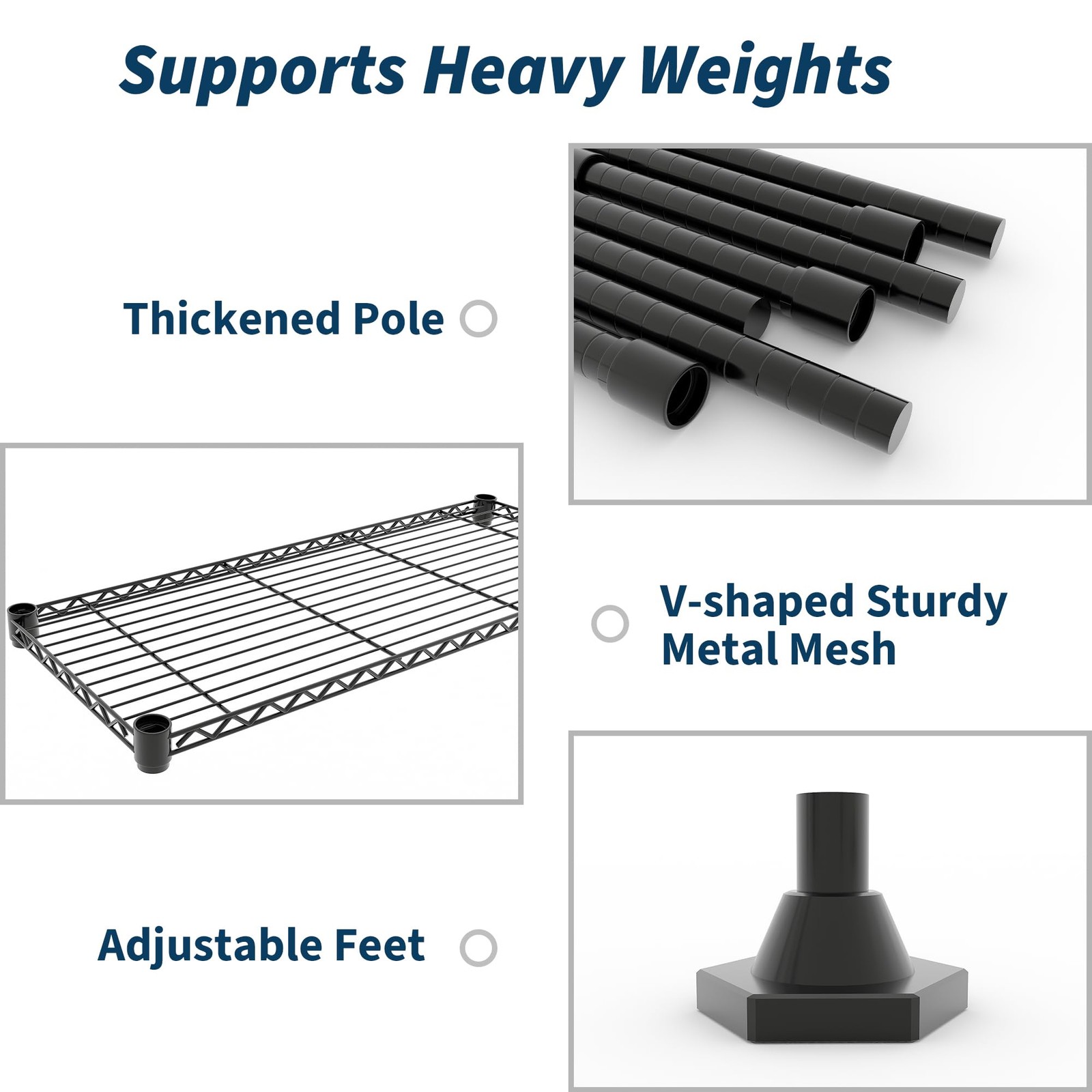 4-Tier Carbon Steel Wire Storage Shelving Double Row Heavy Duty Rack