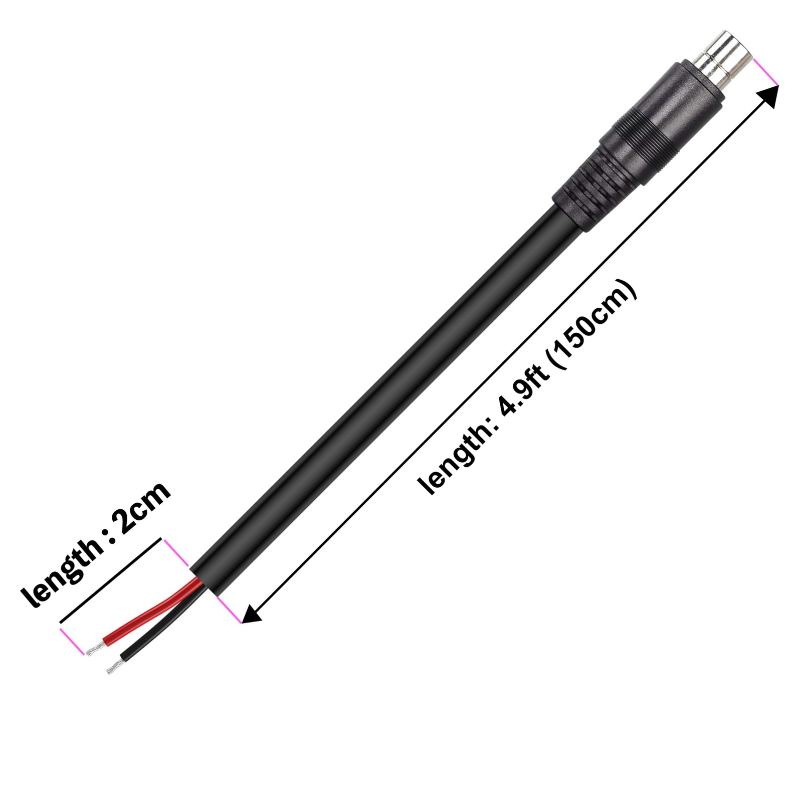 DC8020 Power Pigtails Cable 4.9FT 14AWG 8.0×2.0mm Male Plug Bare Wire 150cm
