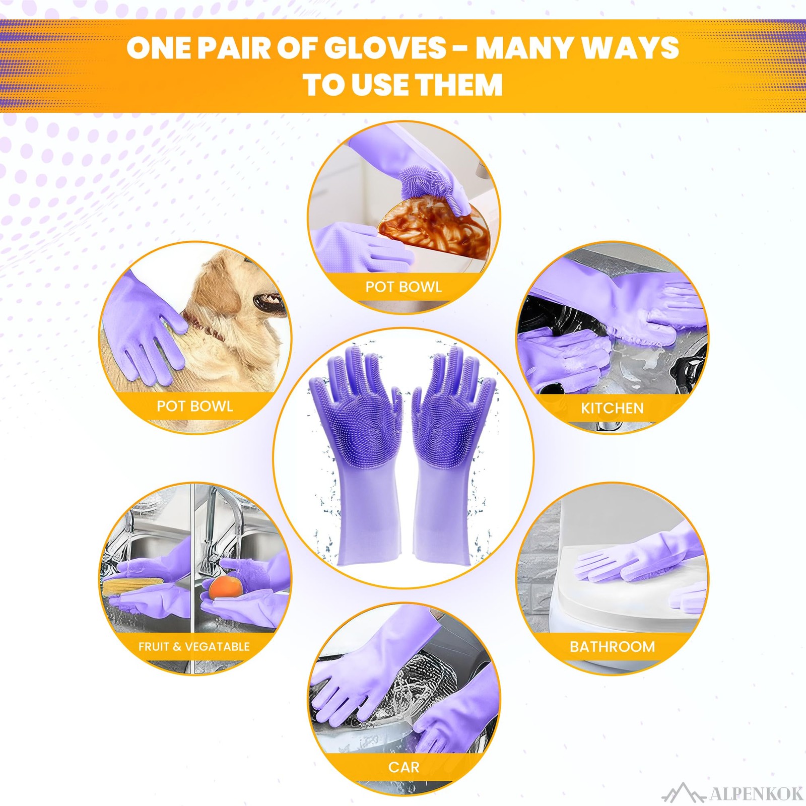 1 Pair Silicone Gloves for Washing Dishes – Tear-Resistant Silicone Dishwashi…