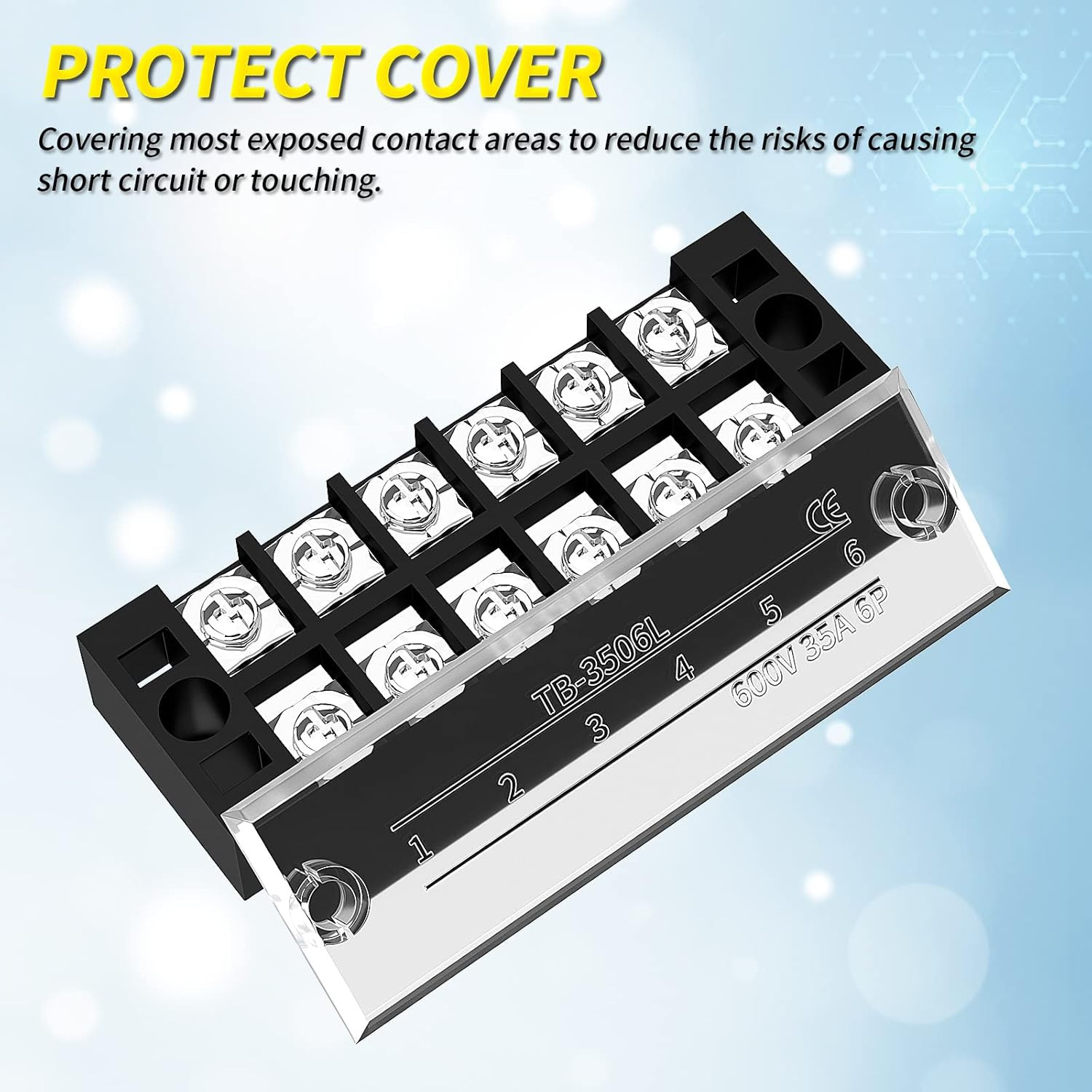 35A Terminal Block 6 Position Screw Terminal Strip Dual Row with Cover & 6 Posit