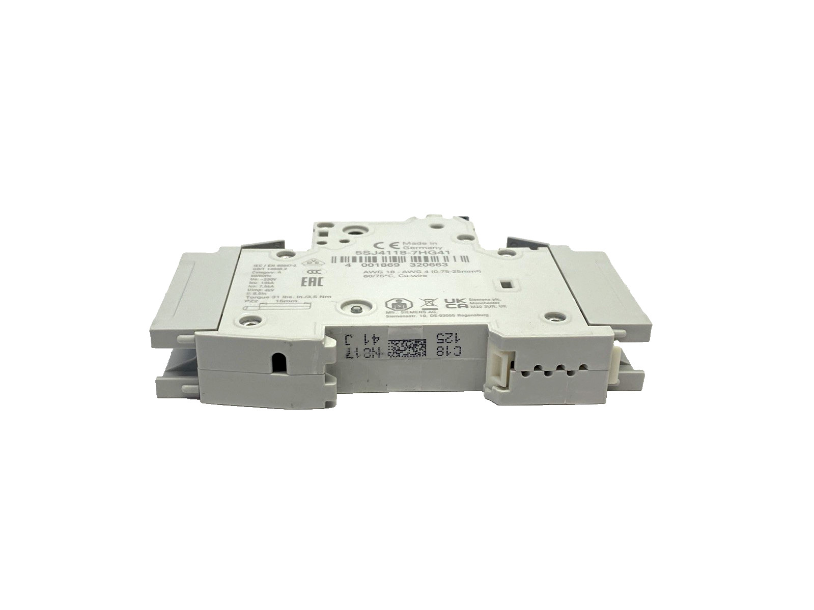 Siemens 5SJ4118-7HG41 Miniature Circuit Breaker 240V 15kA, 1-Pole, C-Trip, 15A