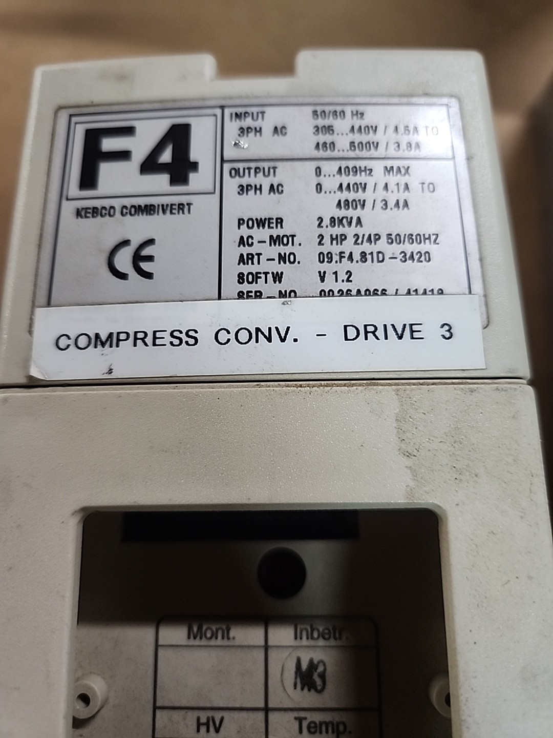 KEB 09.F4.S1D-3420 Combivert AC Drive 2.8KVA