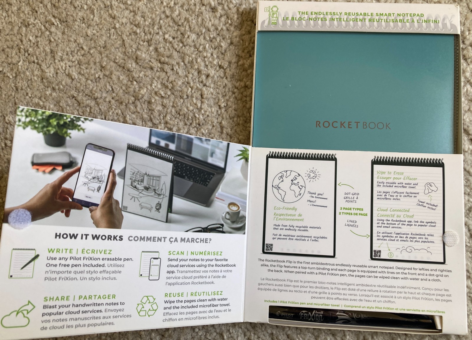 Rocket Book Flip Smart Reusable Notebook – New – Teal – Executive Size – 36 Page