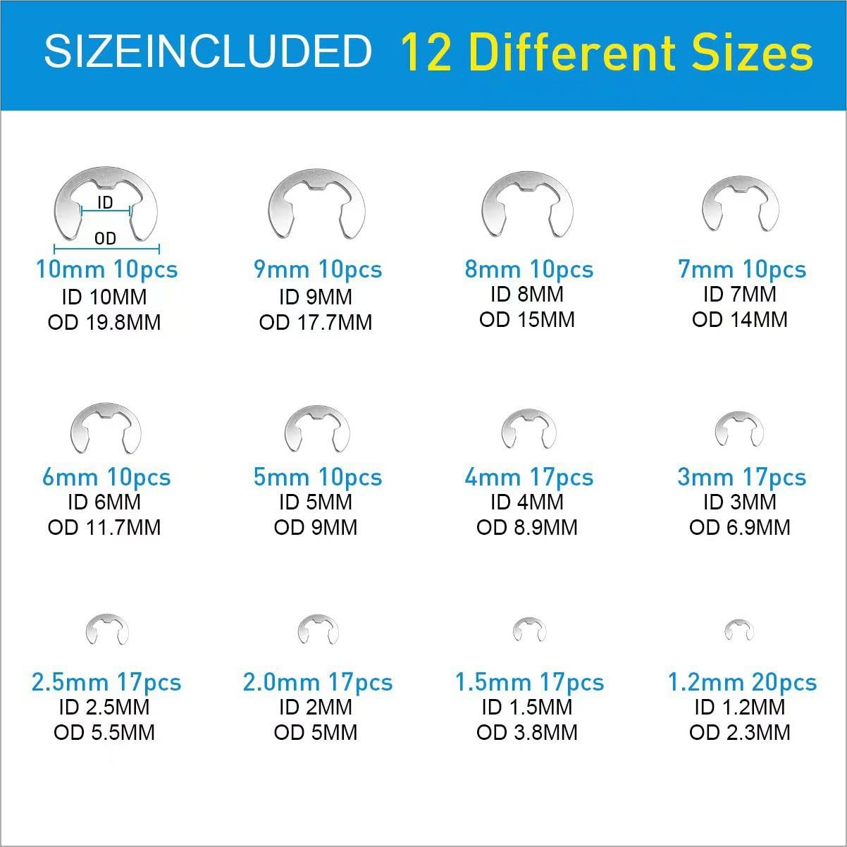 Mariyandh 327Pcs E-Clips Silver Stainless 327pcs e-clips+c-clips,