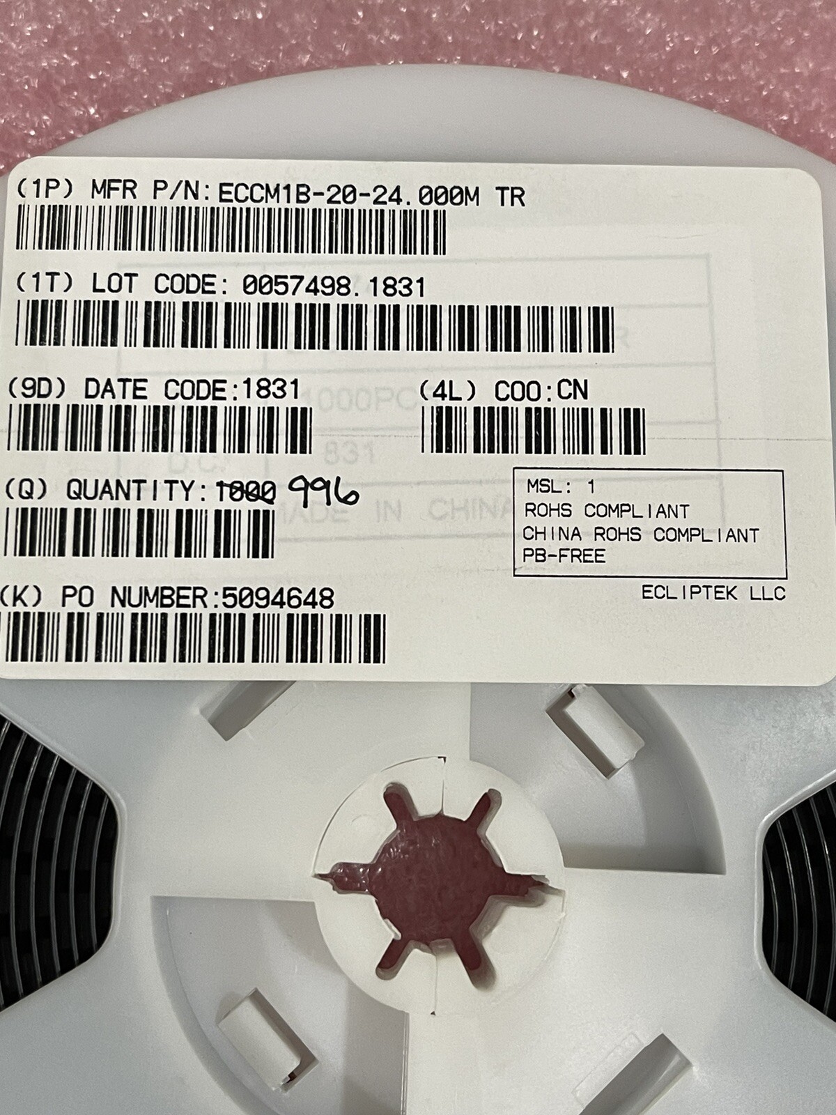 ECCM1B-20-24.000M 24Mhz QUARTZ CRYSTAL RESONATOR SMD ECLIPTEK (LOT OF 5)