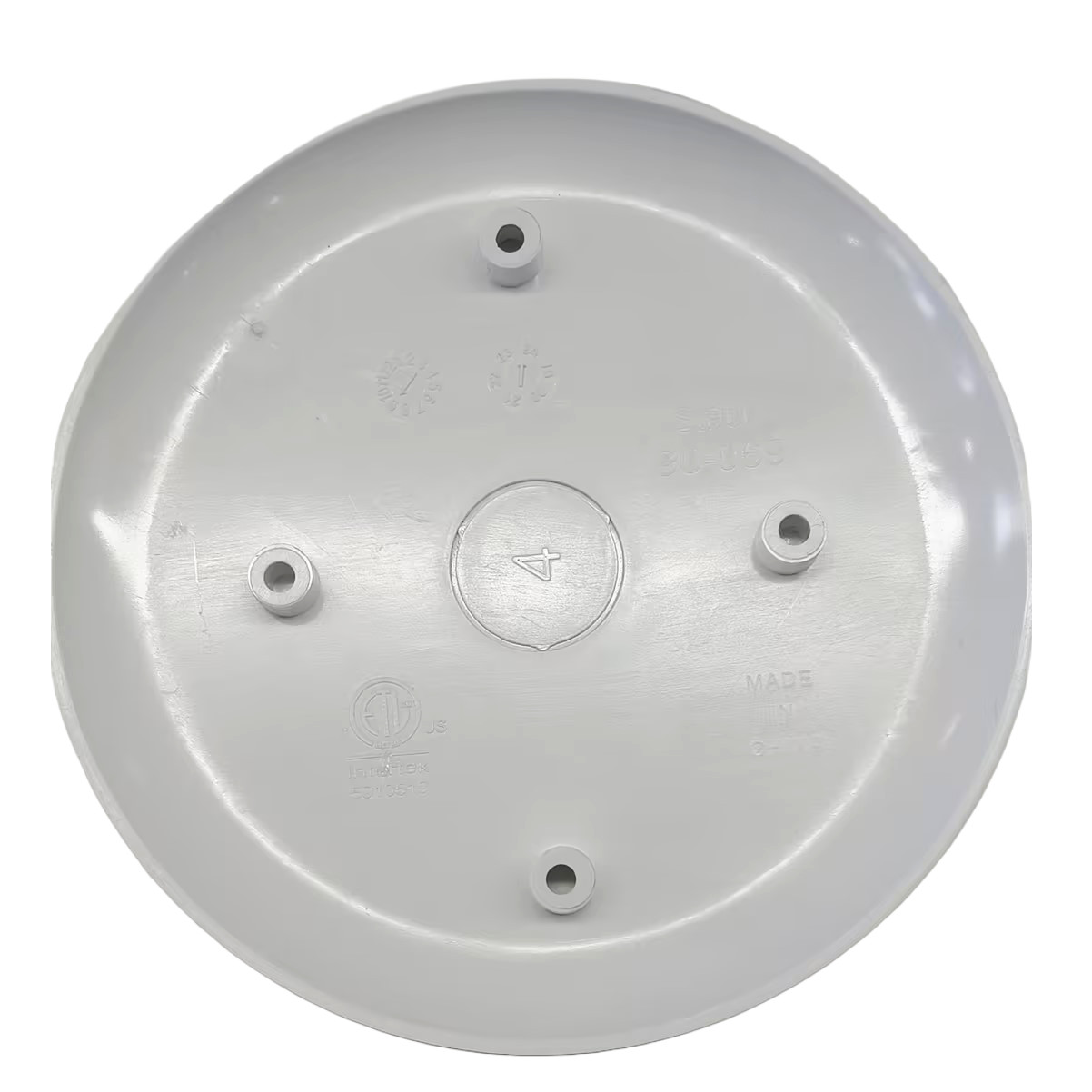 White Round Ceiling Box Cover 5.15″, Non-Metallic PPO, Screw Mount, ETL Listed