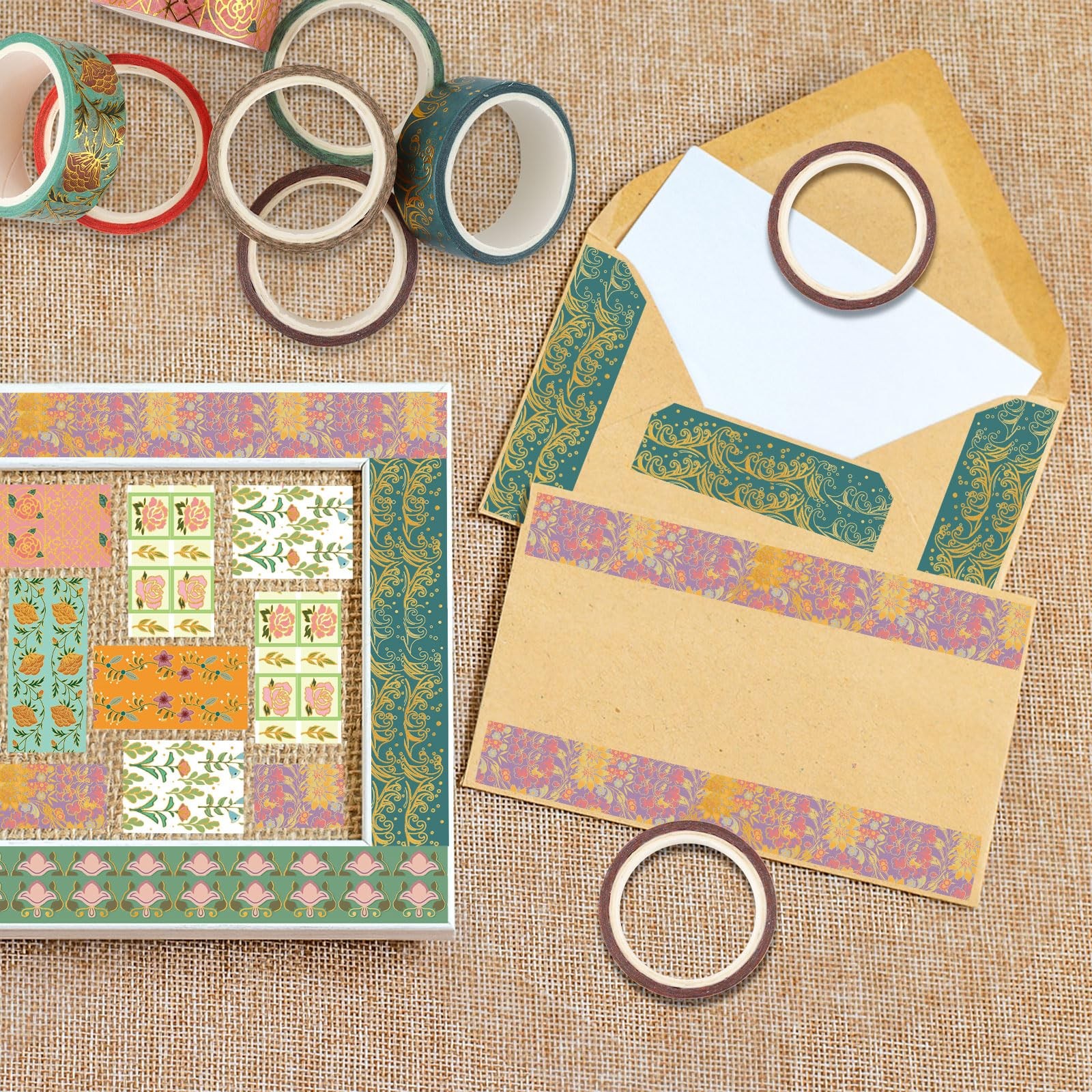 Washi Tape Set 20 Rolls Gold Foil Floral Decorative Tape Vintage Aesthetic Maski