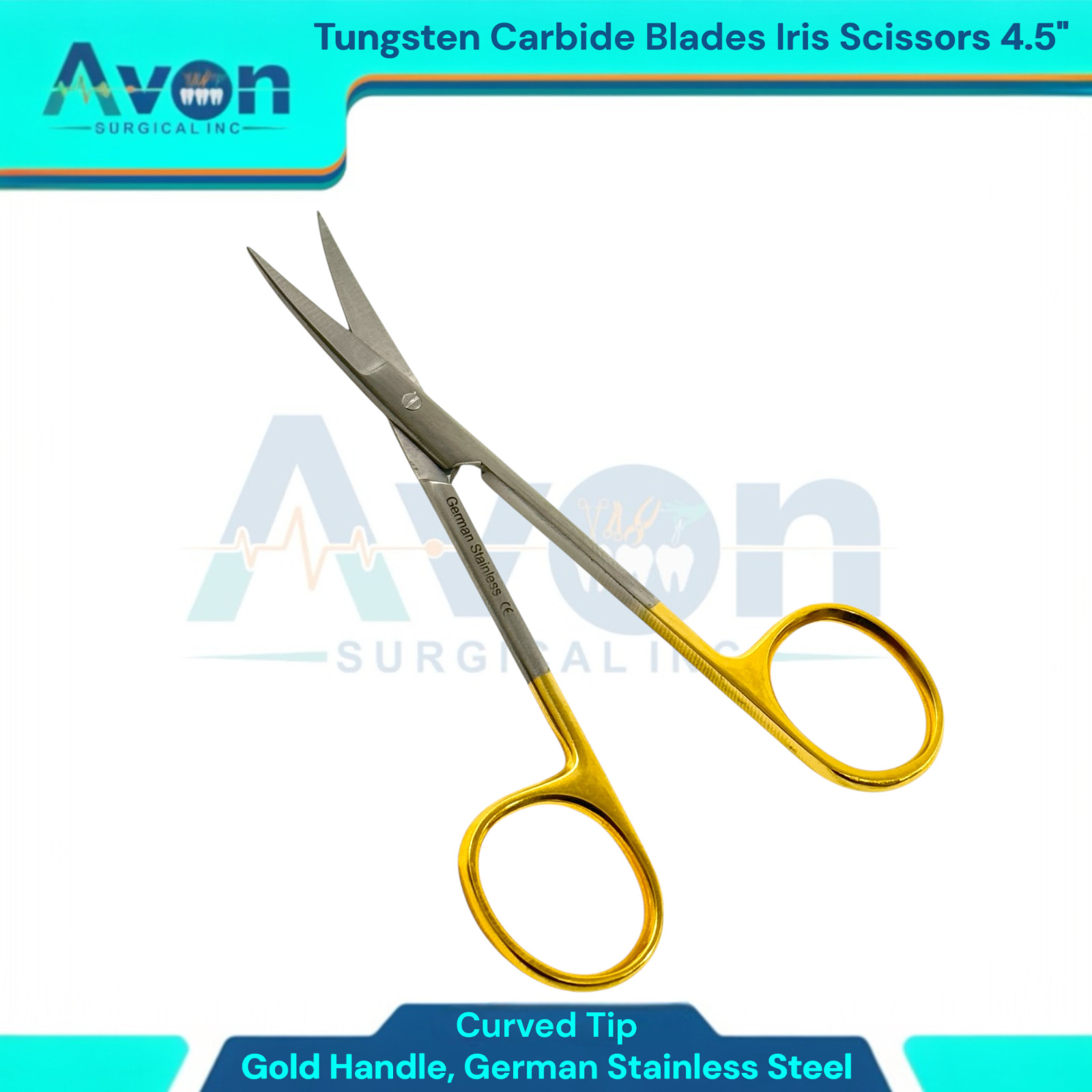 4.5″ Iris Scissors with Curved T/C Sharp Blades & Gold Handle – Premium 1pc