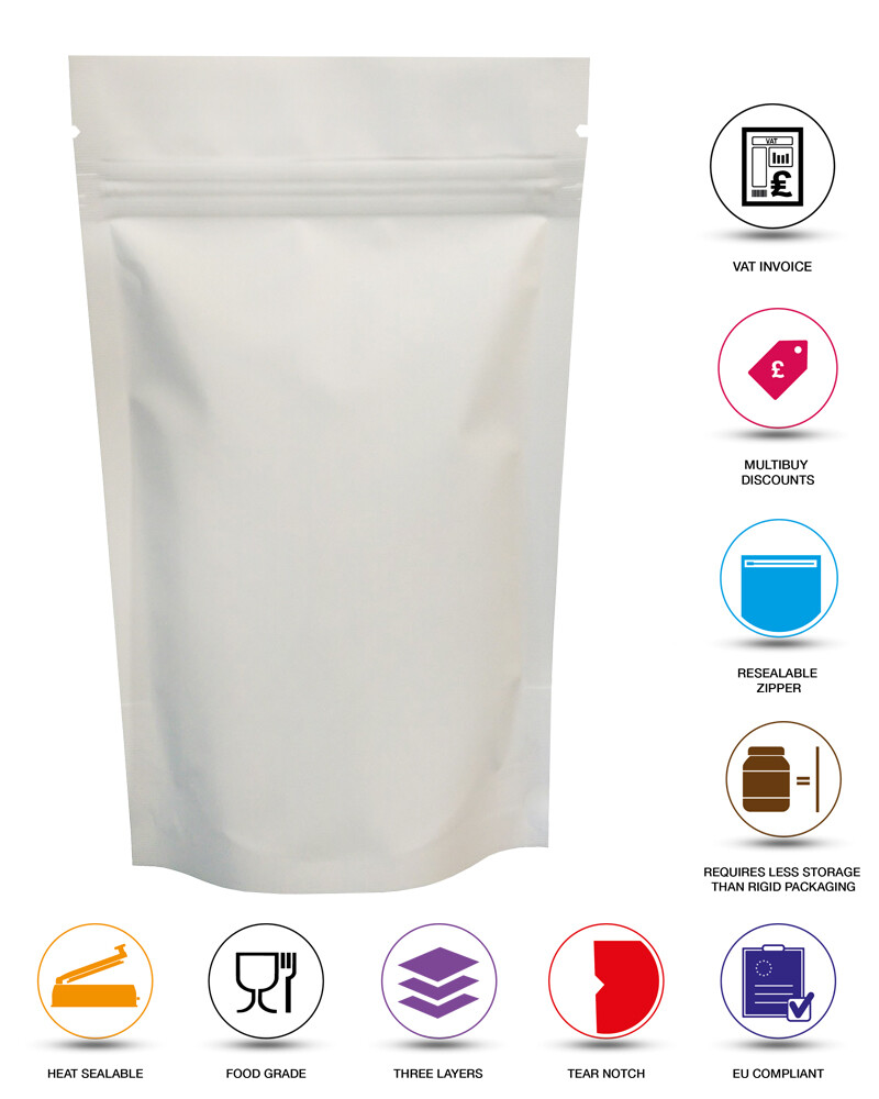MATT FINISH FOIL ZIP LOCK RESEALABLE BAGS STAND UP POUCHES FOOD GRADE HEAT SEAL