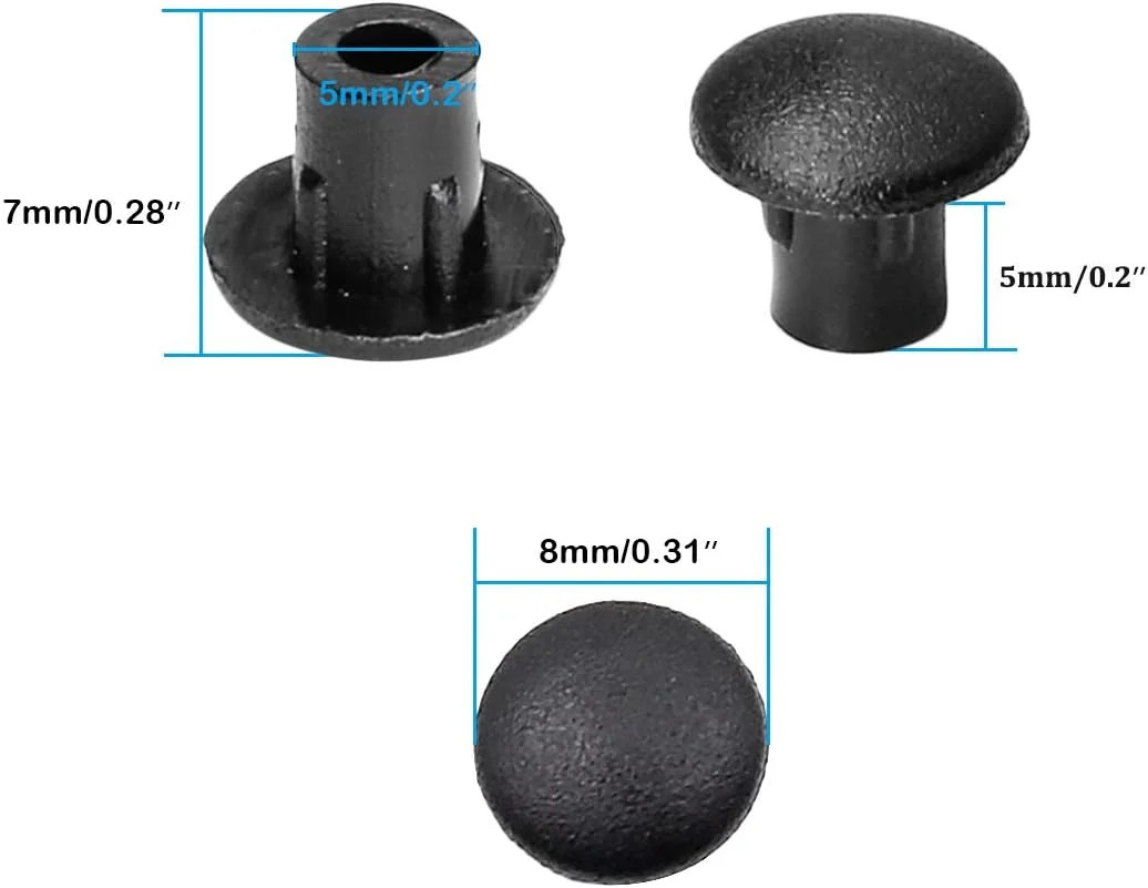 100Pcs Black 5mm/0.2 inch Shelf Peg Hole Plugs for Kitchen Cabinet Furn