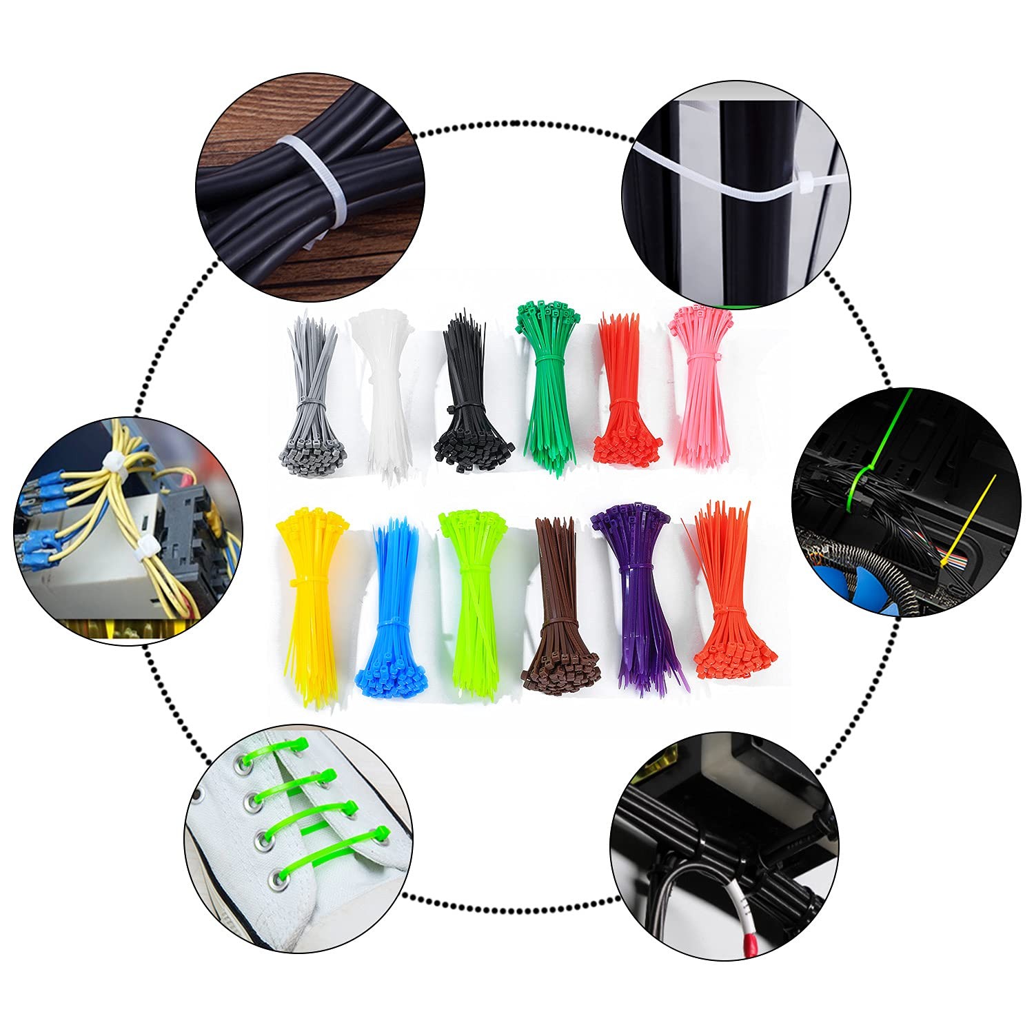 1200 Pcs Mixed Colored Zip Ties, 4 Inch Multicolor Self-Locking Nylon Cable Zip
