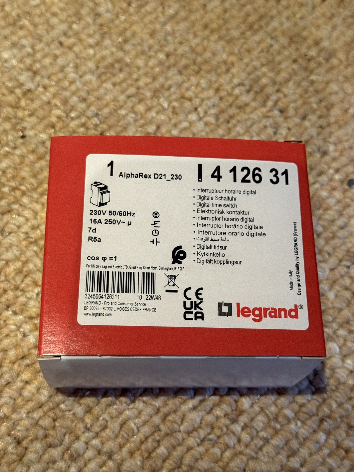 Legrand AlphaRex Digital Timer 412631 D21 230V 50/60Hz (B321) w/ IP30 Wall Box