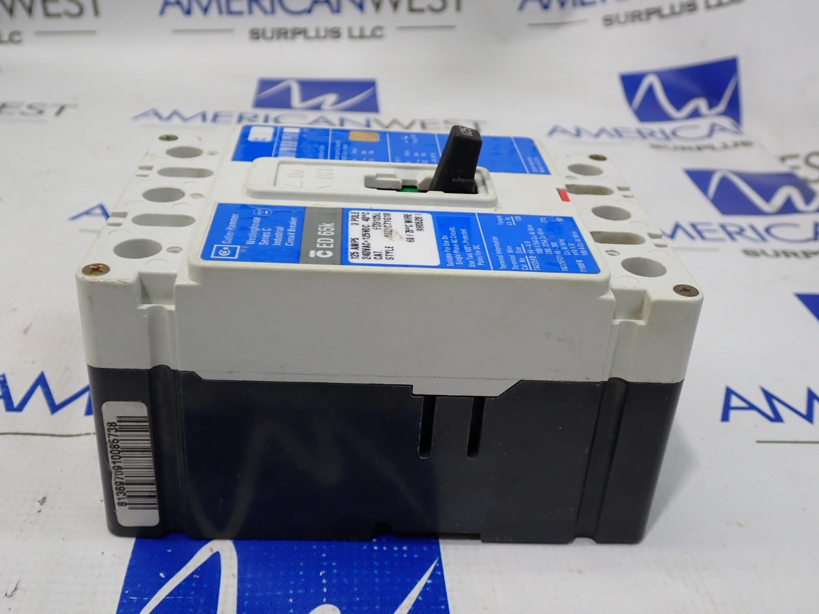 Cutler Hammer Westinghouse ED3125L 125 Amp 240V 3 Pole ED 65K Circuit Breaker