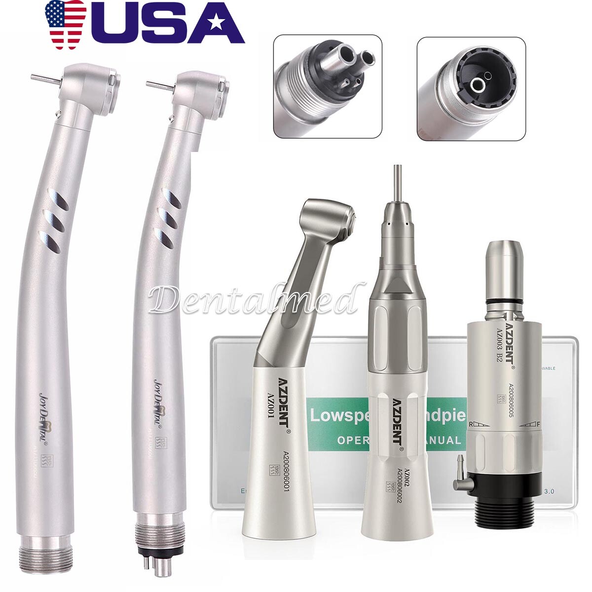AZDENT Dental LED High Speed Ceramic Torque Head /Low Handpiece Kit 2Hole/4Hole
