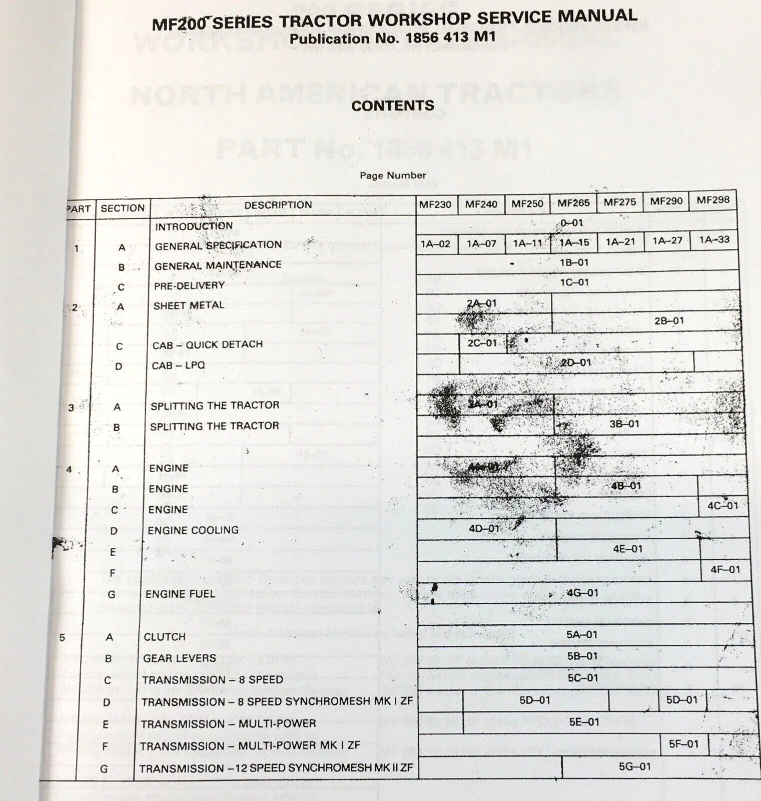 Massey Ferguson MF 200 Series MF 270 283 Tractor Service Manual Repair Workshop