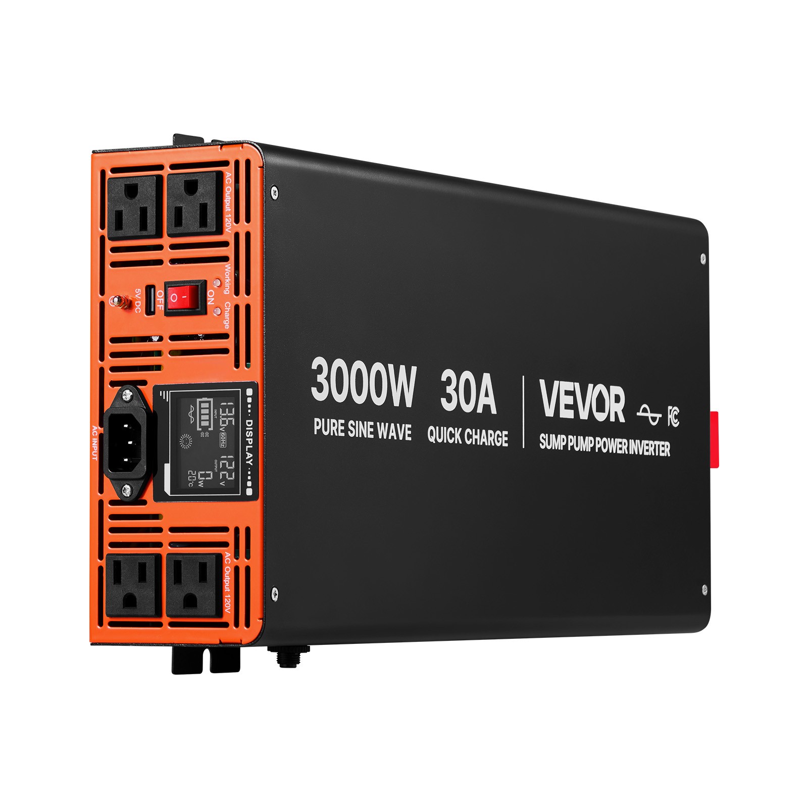 VEVOR 3000W Sump Pump Battery Backup System LCD Pure Sine Wave Power Inverter