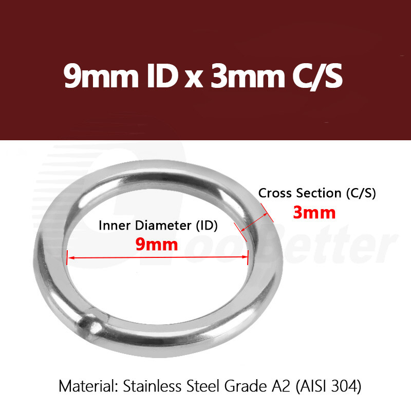 Stainless Steel O Ring Polished Welded Round Ring Heavy Duty Solid 9-344mm ID A2