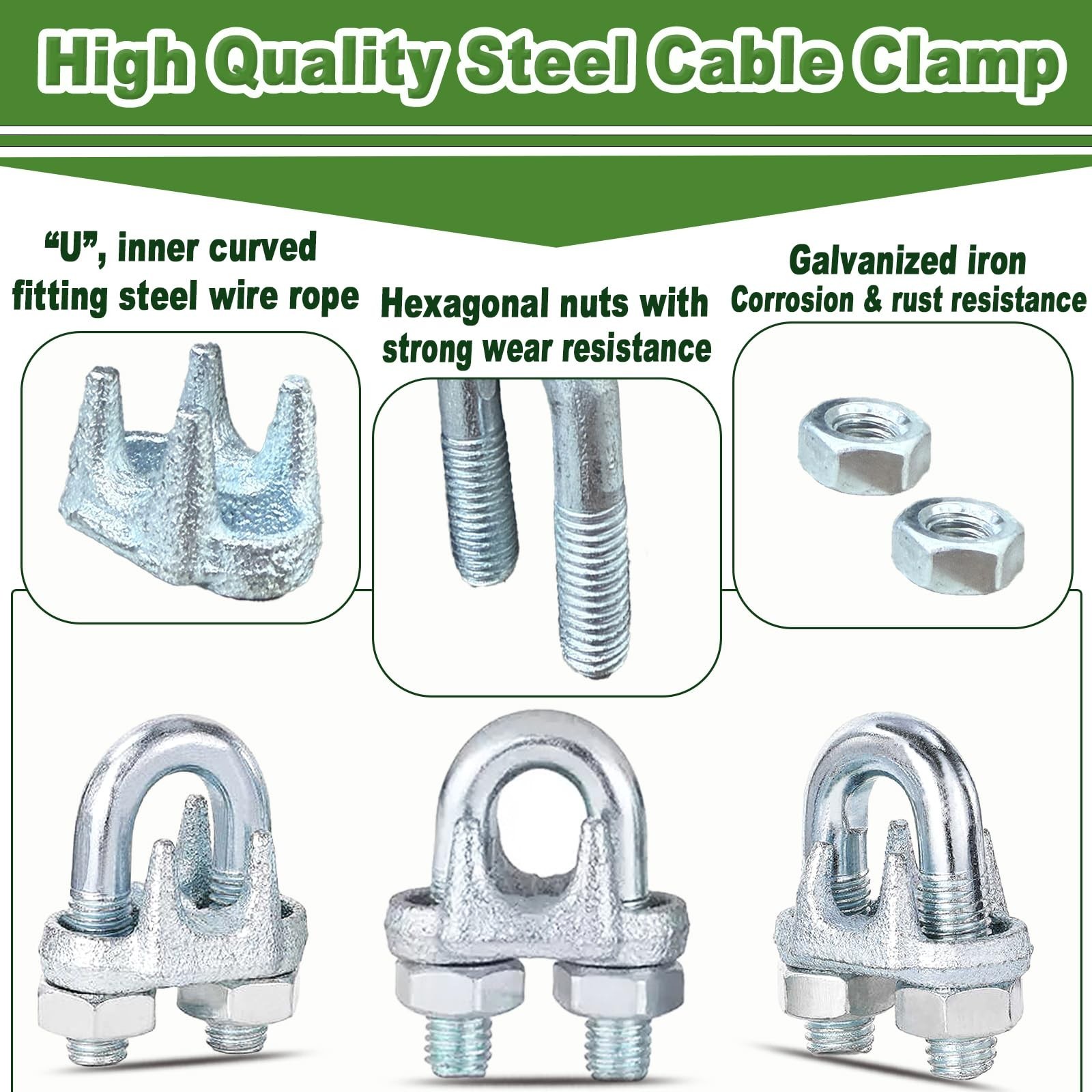30PCS M5 Heavy Duty Wire Rope Clamps, 3/16-Inch Zinc Plated Wire Cable Clamps…