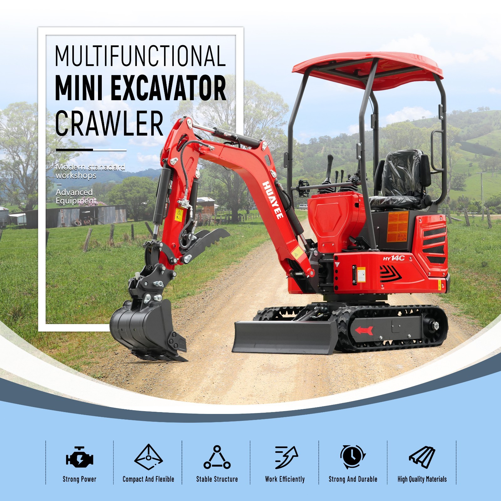 Mini Excavator 1 Ton 1.4Ton Digger 13.5hp Gas Tracked Crawler B&S EPA Engine.