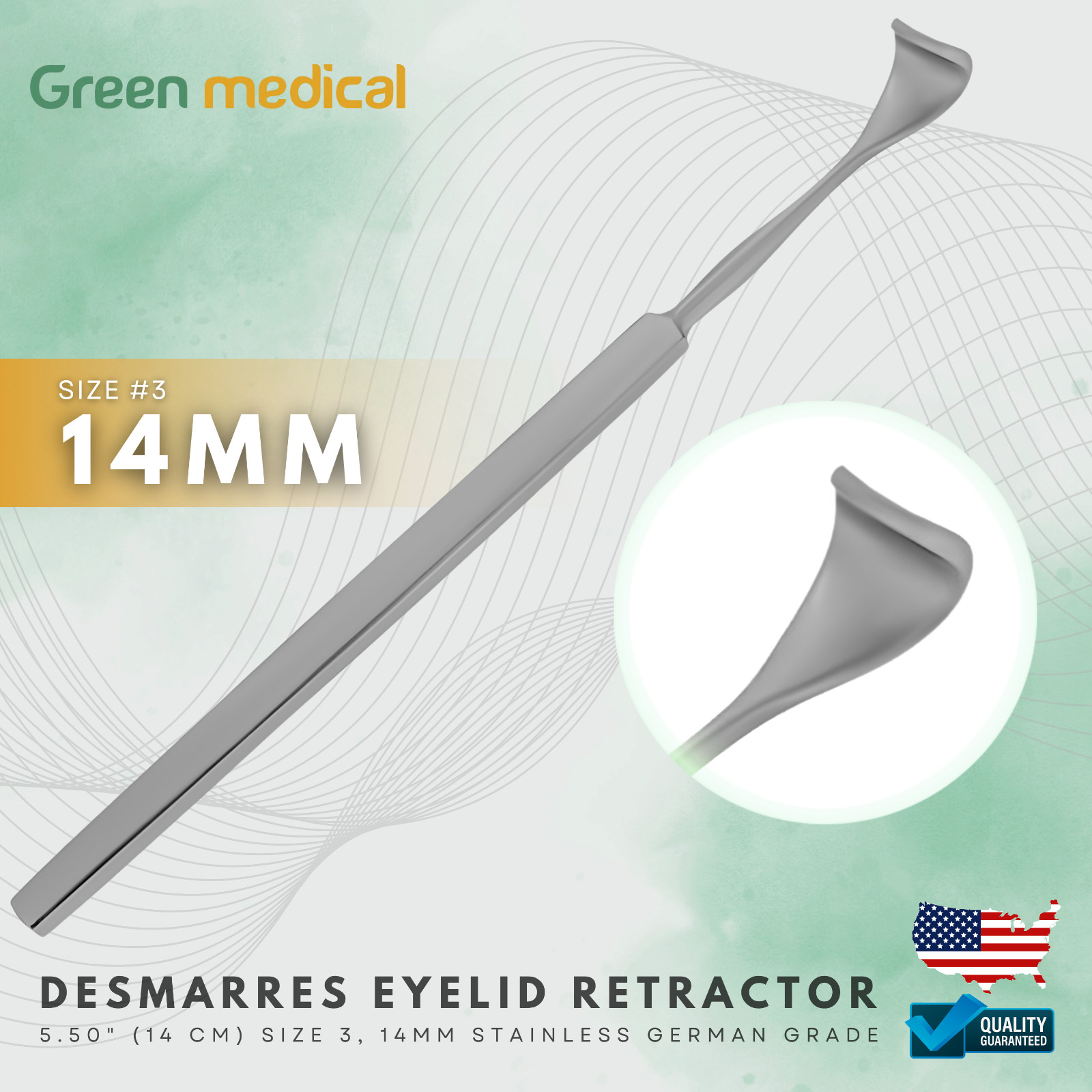 Desmarres Eyelid Retractor 5.50″ (14 cm) Size 3, 14mm Stainless German Grade