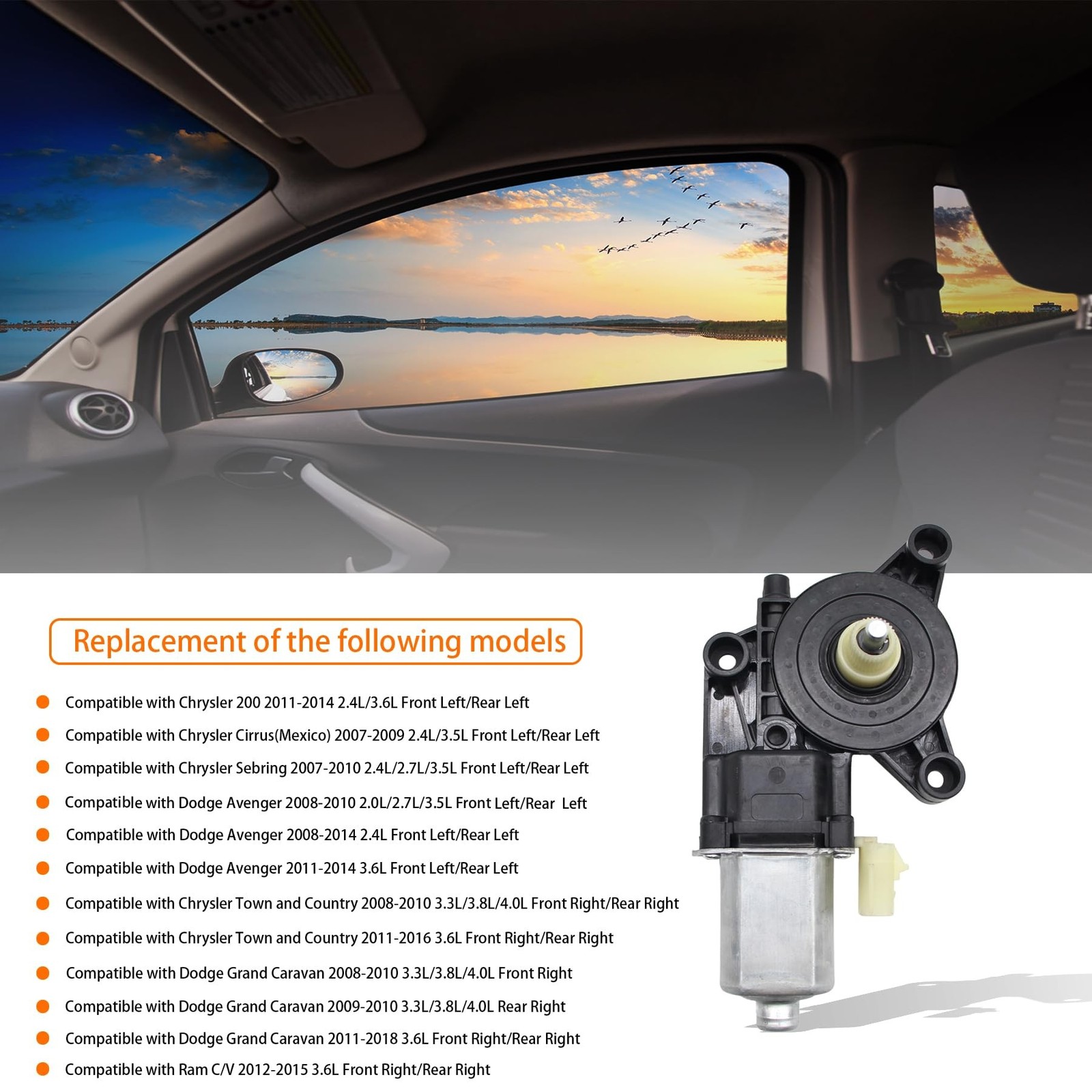2 Pins Power Window Motor Compatible with Chrysler 200/Cirrus(Mexico)/Sebring…