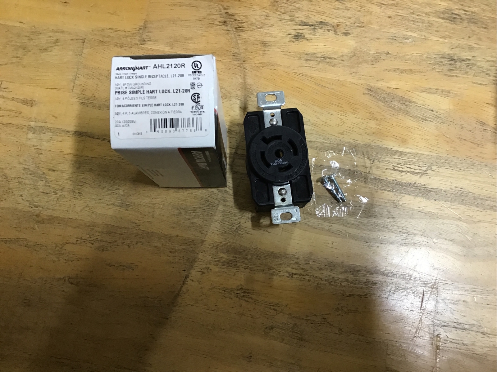 Arrow Hart Locking Receptacle Outlet L21-20R 20A 120/208V 3ØY AHL2120R. NOS