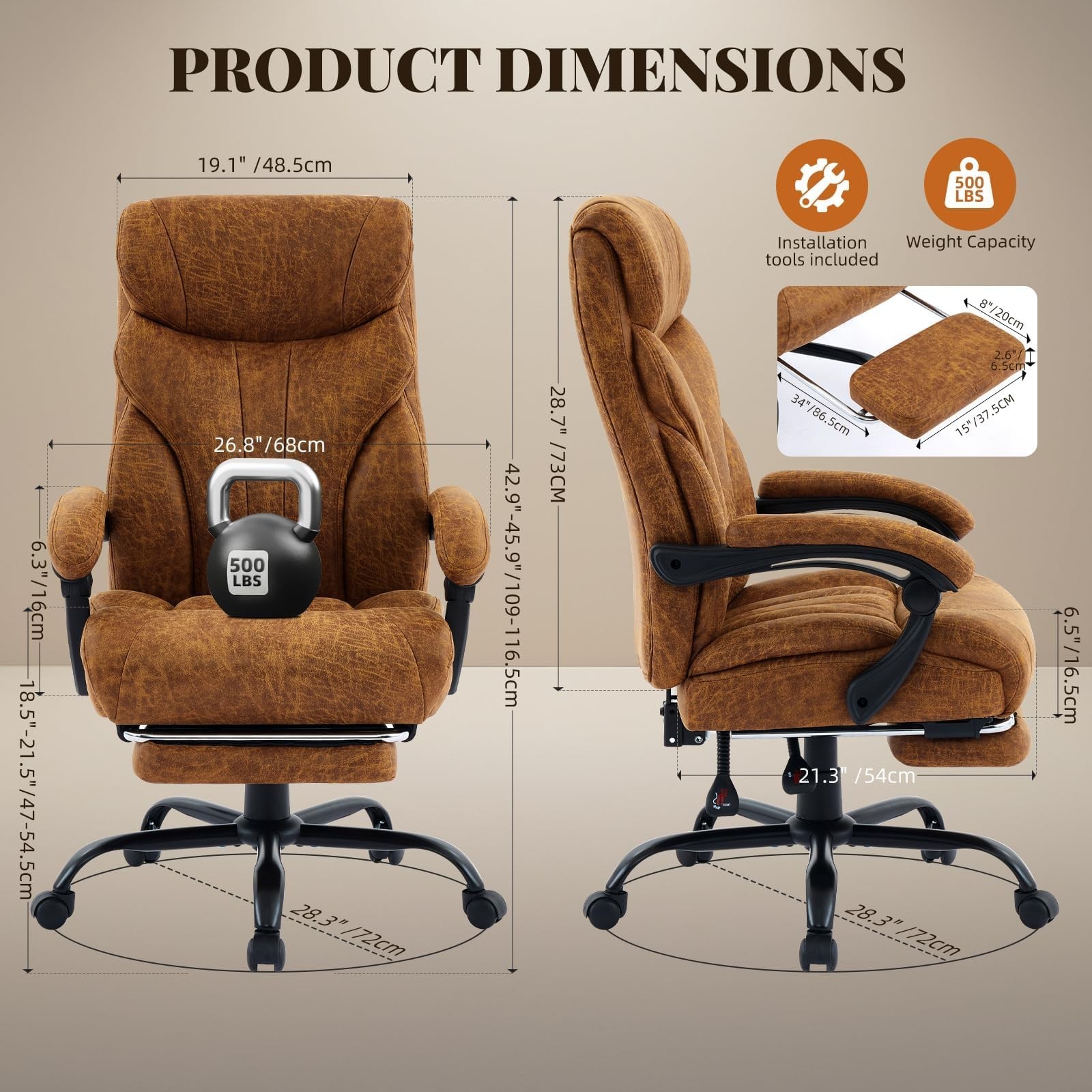 Office Chair, Big and Tall Office Chairs 500LBS Ergonomic Gaming Chair &Footrest