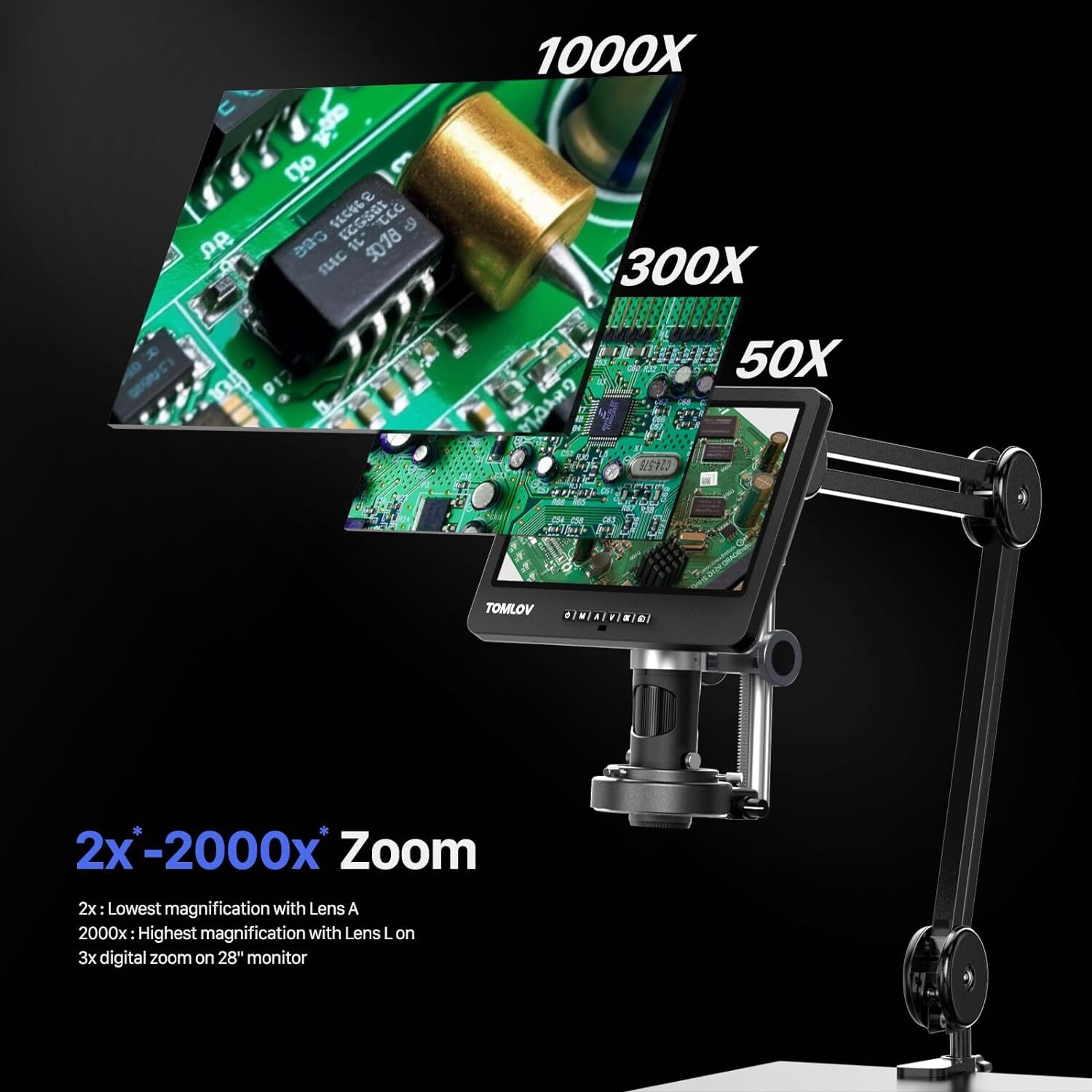 TOMLOV 10″ LCD HDMI Digital Soldering Microscope 2000X + Electronic Repair Mat