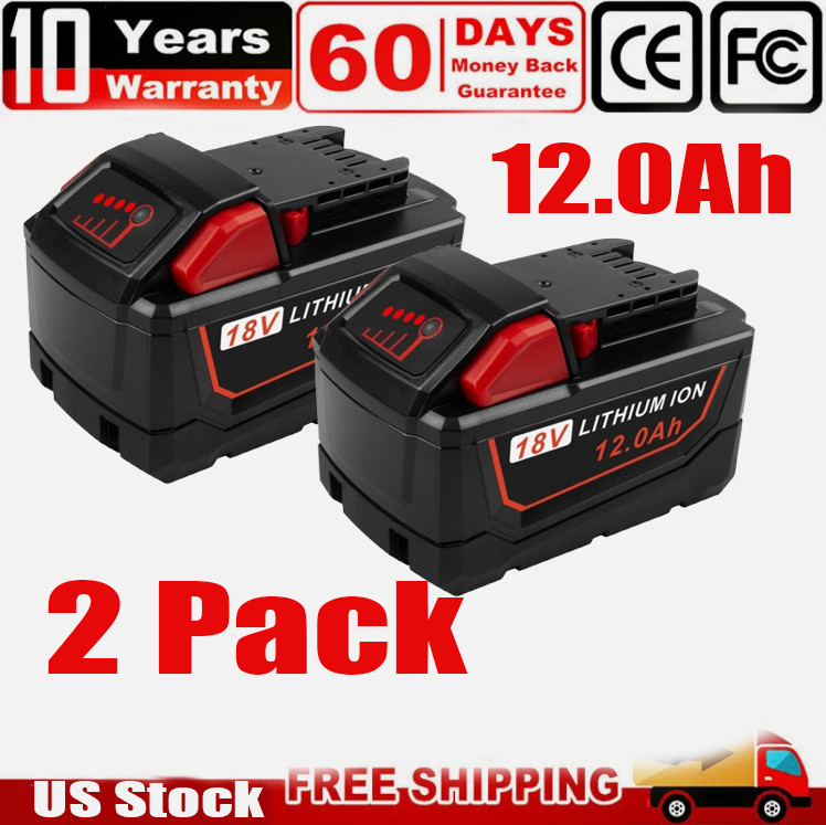 2PCS For Milwaukee 18V for M18 Li-ion XC 12.0Ah Battery 48-11-1860 48-11-1850 US