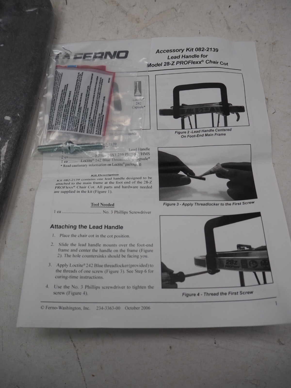 New Ferno Accessory Kit 082-213 Lead Handle for 28-z Proflex Chair Cot NEW