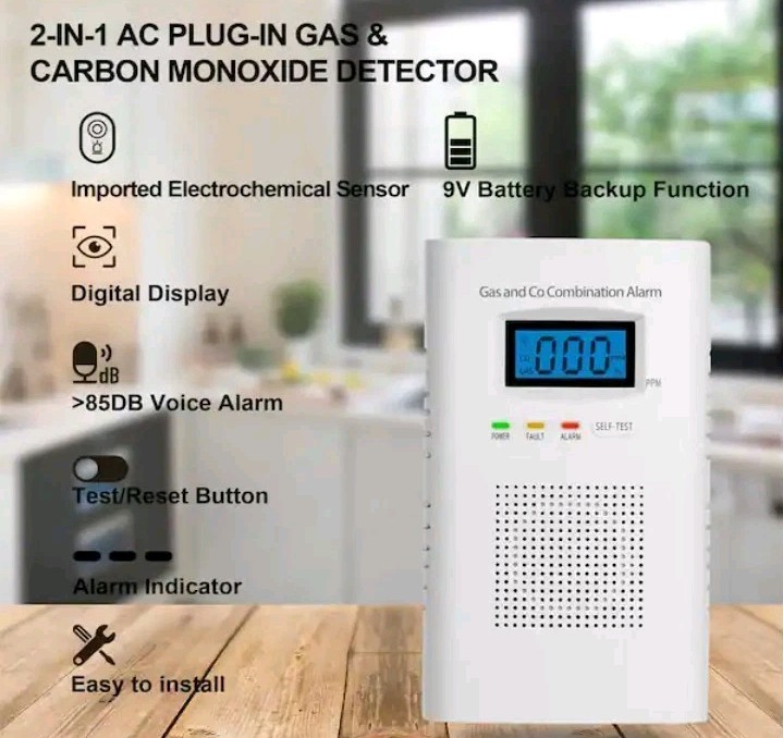 New Carbon Monoxide Detector Wall Plug In CO and Natural Gas Detector KH522