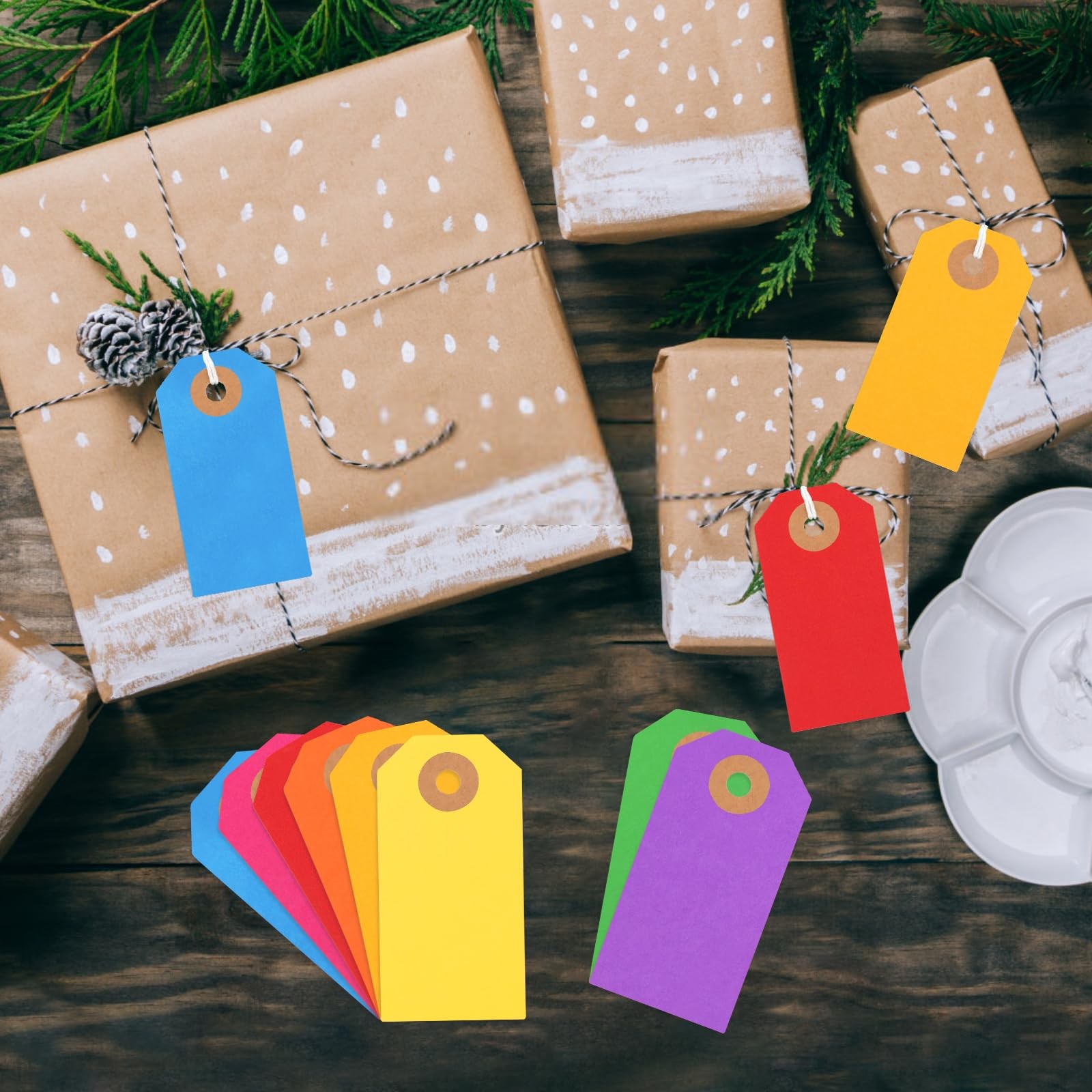 120PCS Blank Shipping Tag, 2 3/4 x 1 3/8 inches 2 x 1 Inch, Rainbow