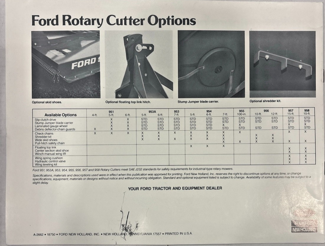 Ford Rotary Cutters Brochure 951 953 955 956 957 Tractor Mower Catalog FS