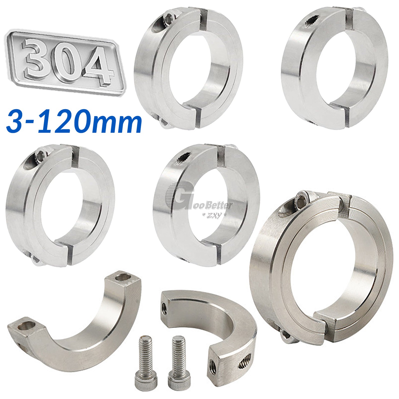 Stainless Steel 304 Shaft Collar Double Split Steel Metric Clamp Collars 3-120mm