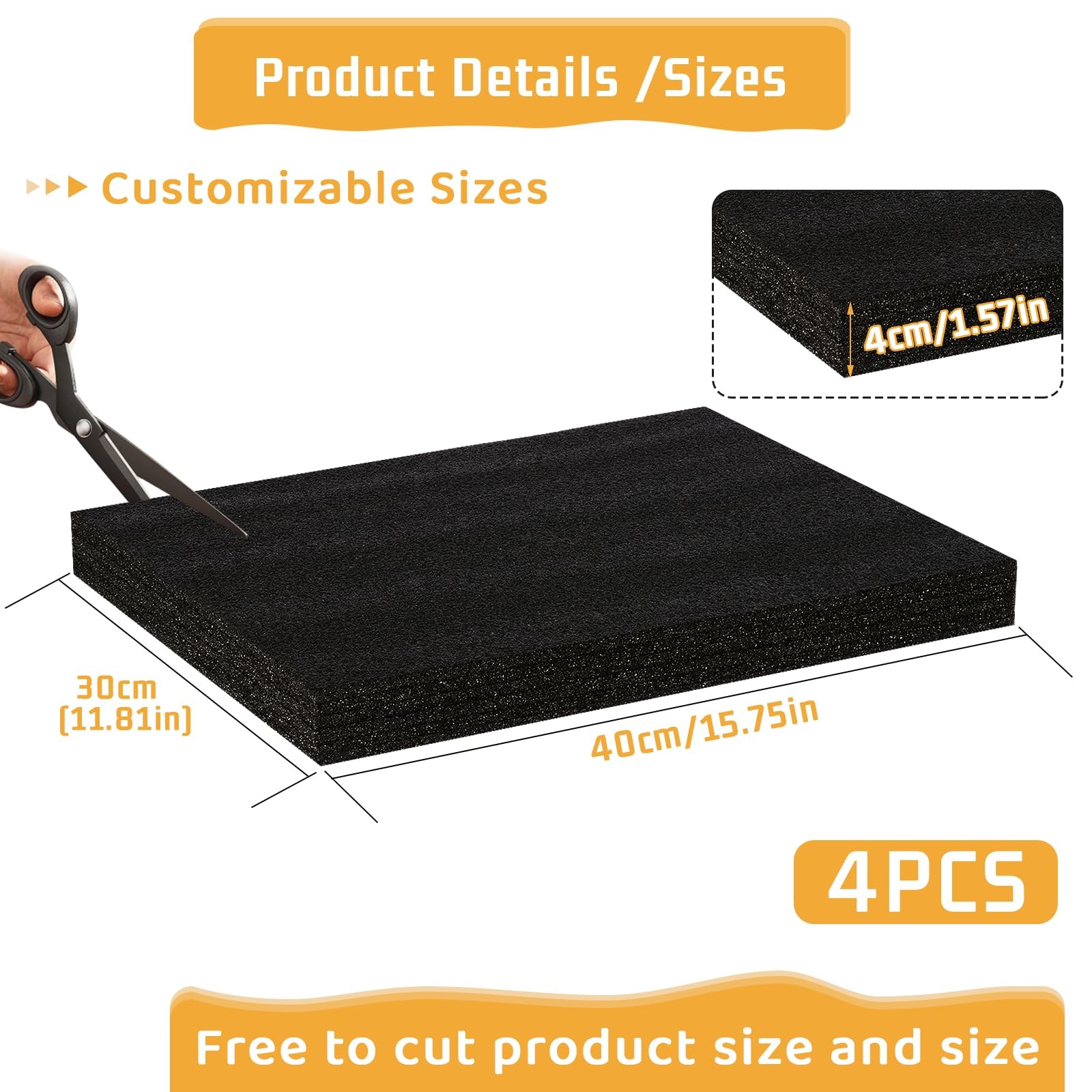 2 PCS Polyurethane Foam Inserts 16x12x1.5 Inch Black Craft Packing Padding