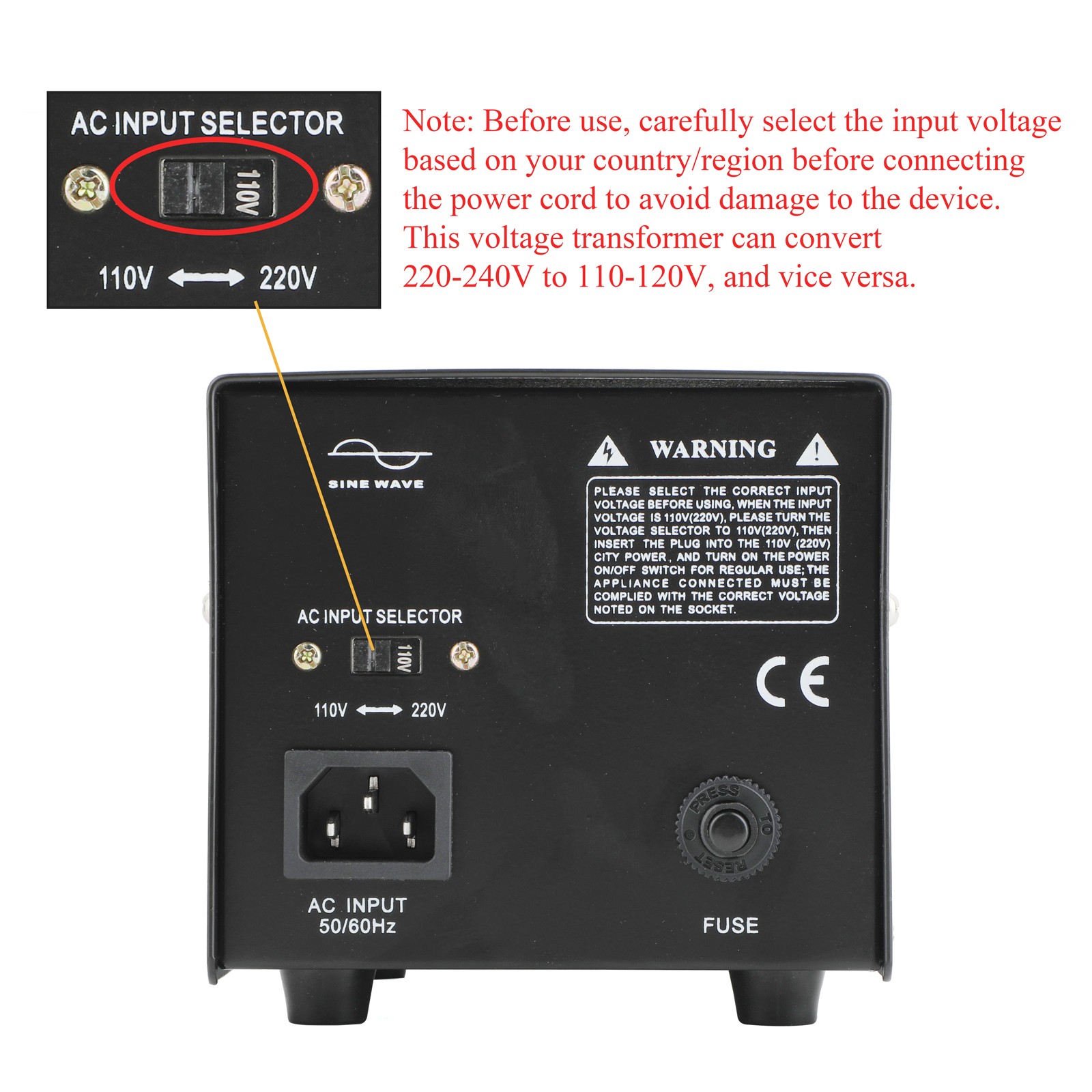 Voltage Transformer AC 110V to 220V OR AC 220V to 110V Step Up & Step Down 500W