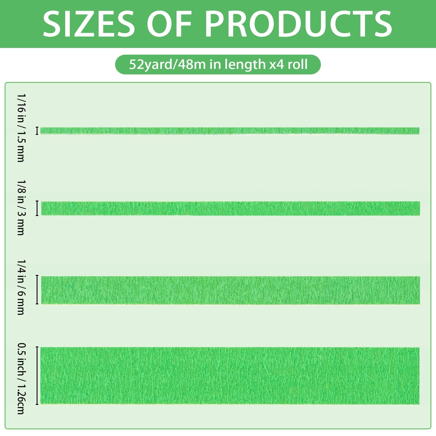QDiShi 4 Rolls Fine Line Tape(Green), Fineline Masking Tape in 1/16, Green
