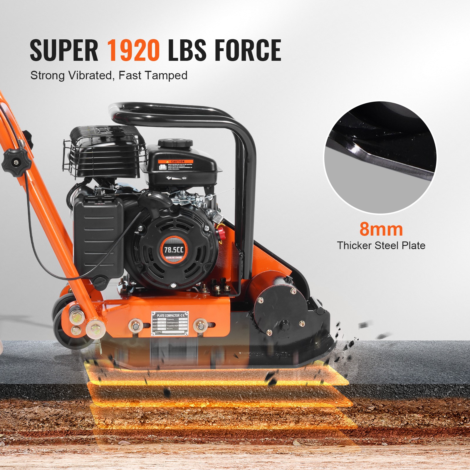 Walk-Behind Vibratory Plate Compactor Rammer 2.8HP 78.5cc EPA Engine Soil Tamper