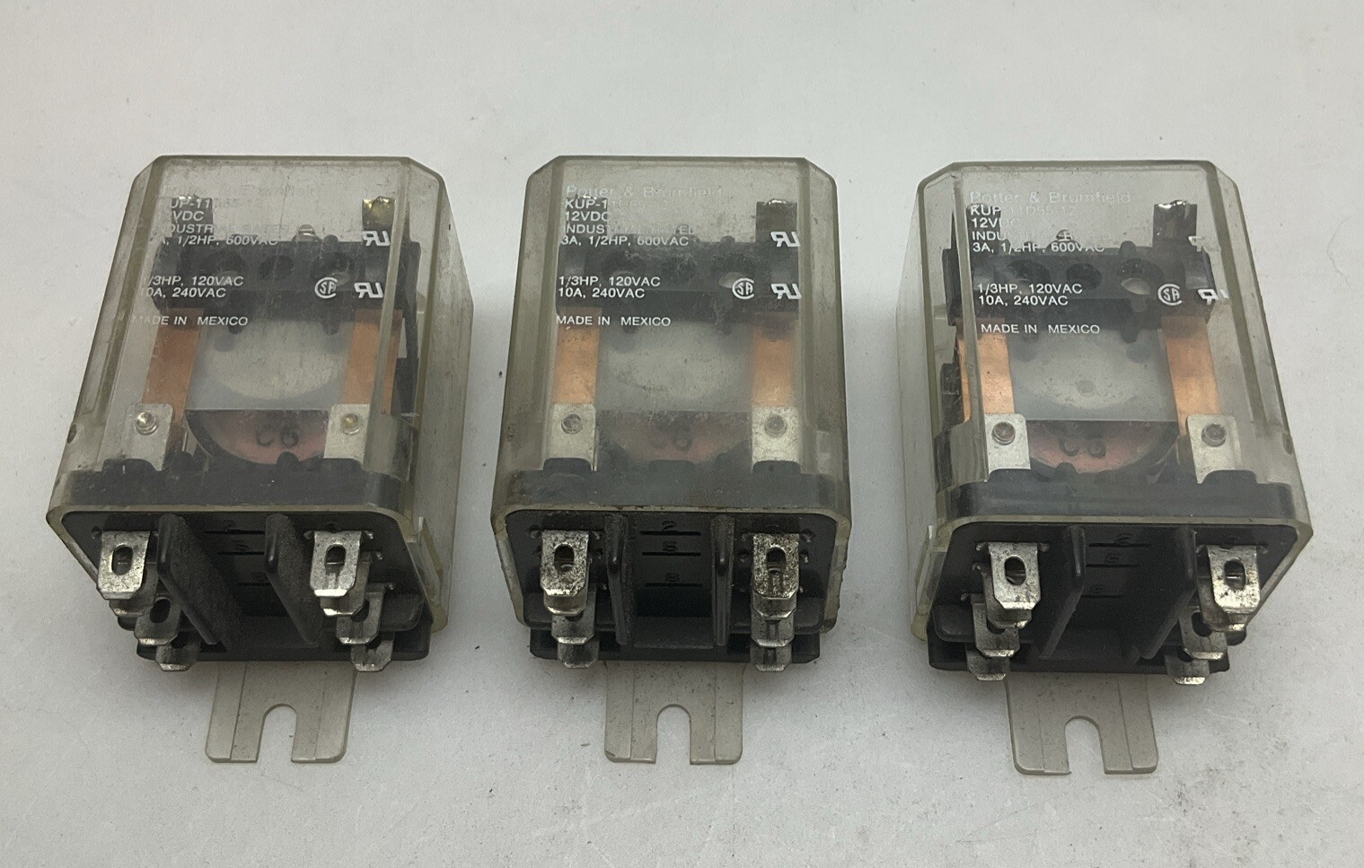 3 Pack Potter And Brumfield KUP-11D55-12 Panel Relay 3 Amp 1/2HP 600V AC 8 Pin