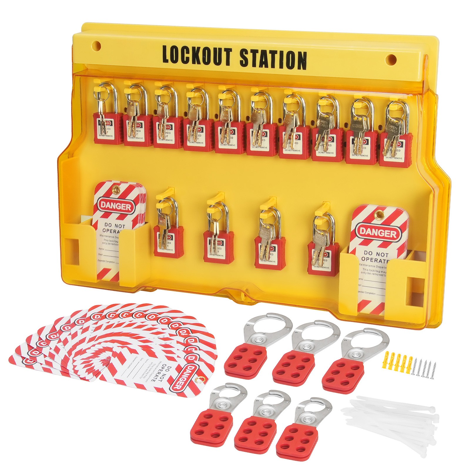 Uimoso 60PCS Electrical Lockout Tagout Kit Safety Padlocks Hasps Tags Ties Board