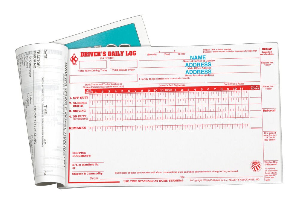 J. J. Keller Driver Daily Log Book 10-pk., DVIR & Simplified Recap, 2-Ply with