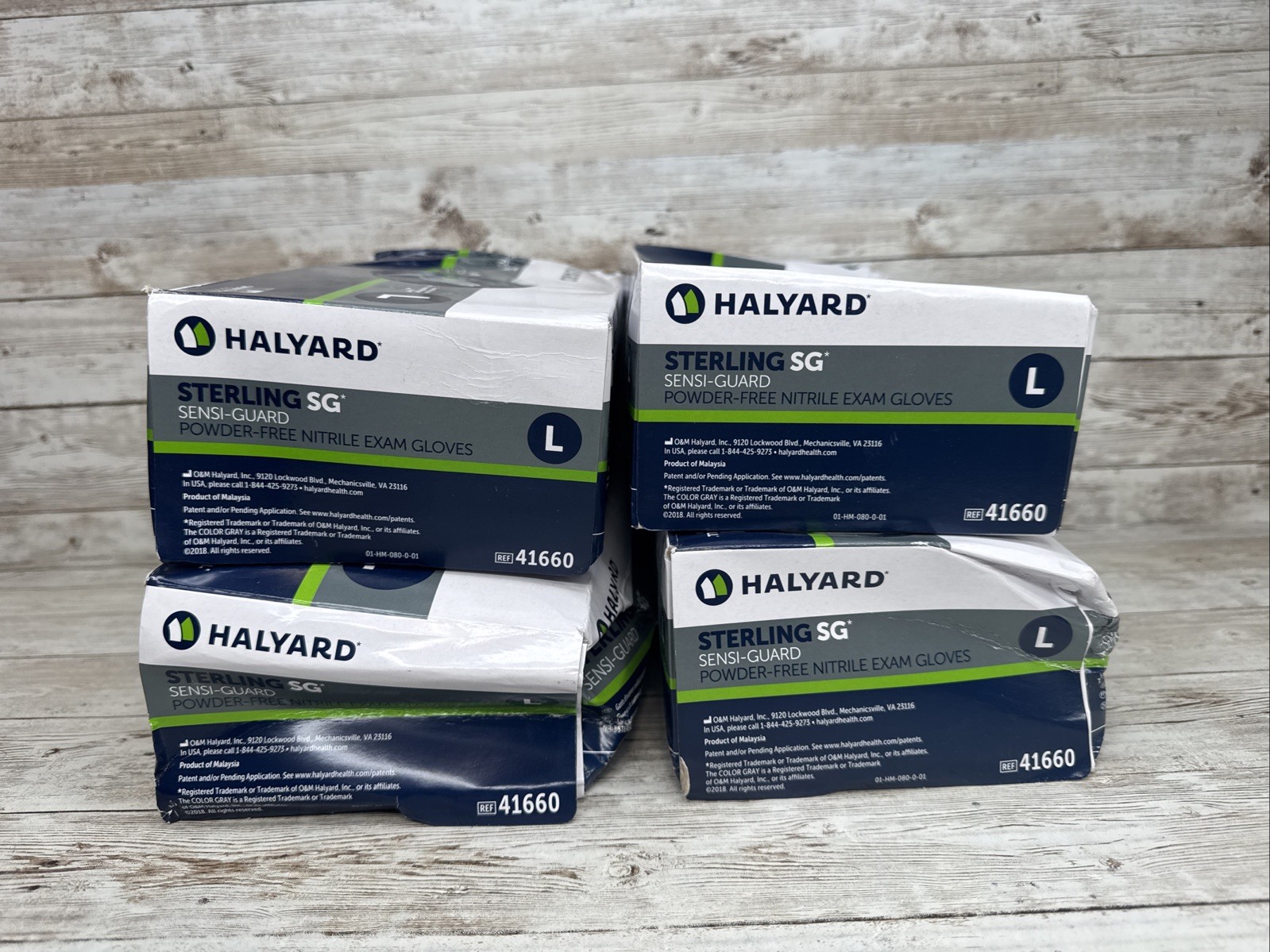 HALYARD NITRILE EXAM GLOVES STERLING SG *4 DENTED BOXES* Size: LARGE Exp: 5/29