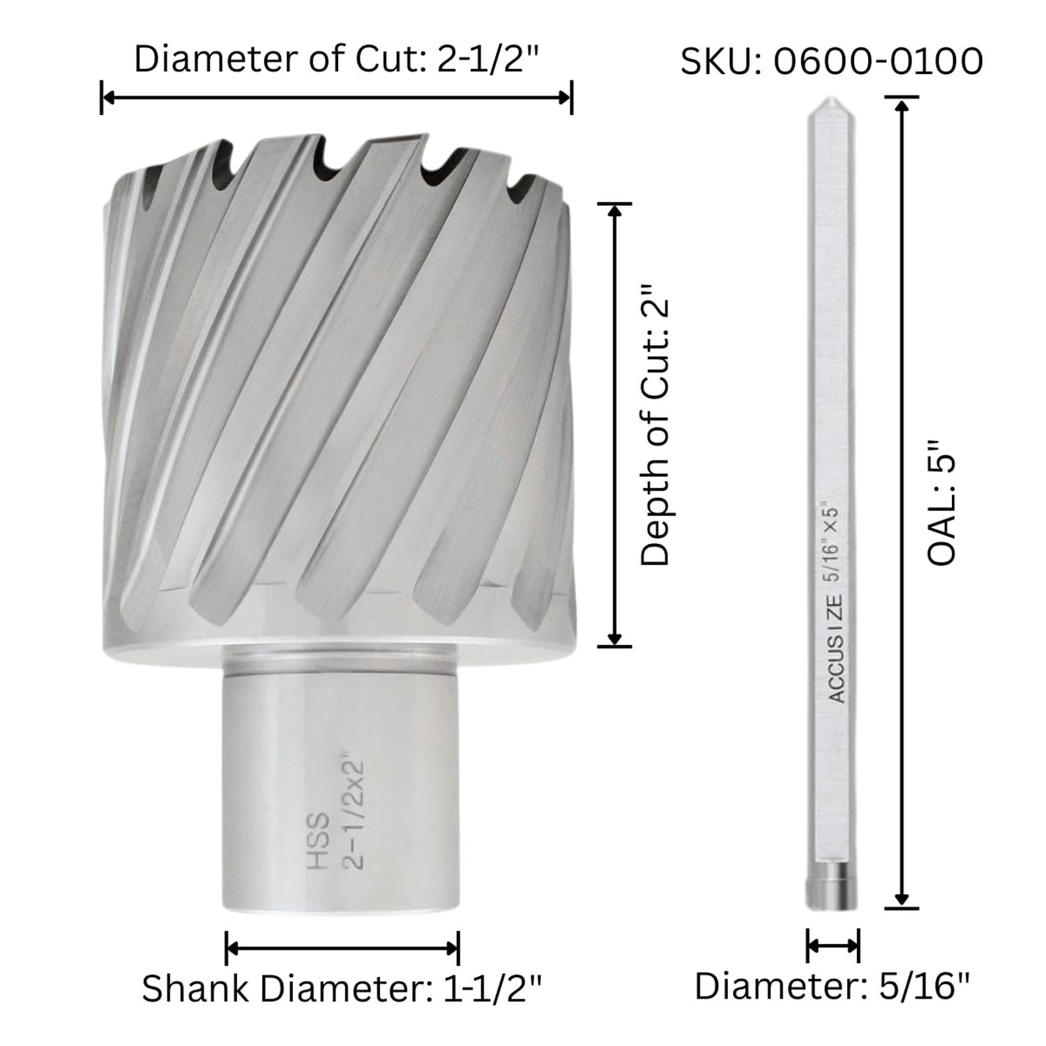 Accusize Industrial Tools 2-1/2» by 2» Cutting Depth H.S.S. Annular Cutter …