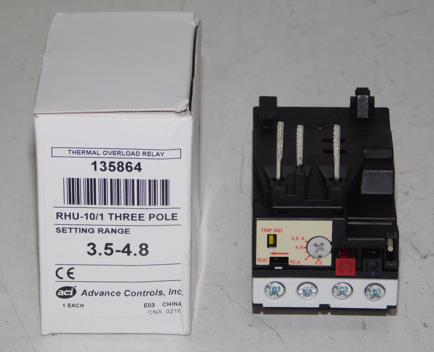 New Advance Controls 135864 ACI RHU-10/1 3 Pole Thermal Overload Relay 3.5-4.8A